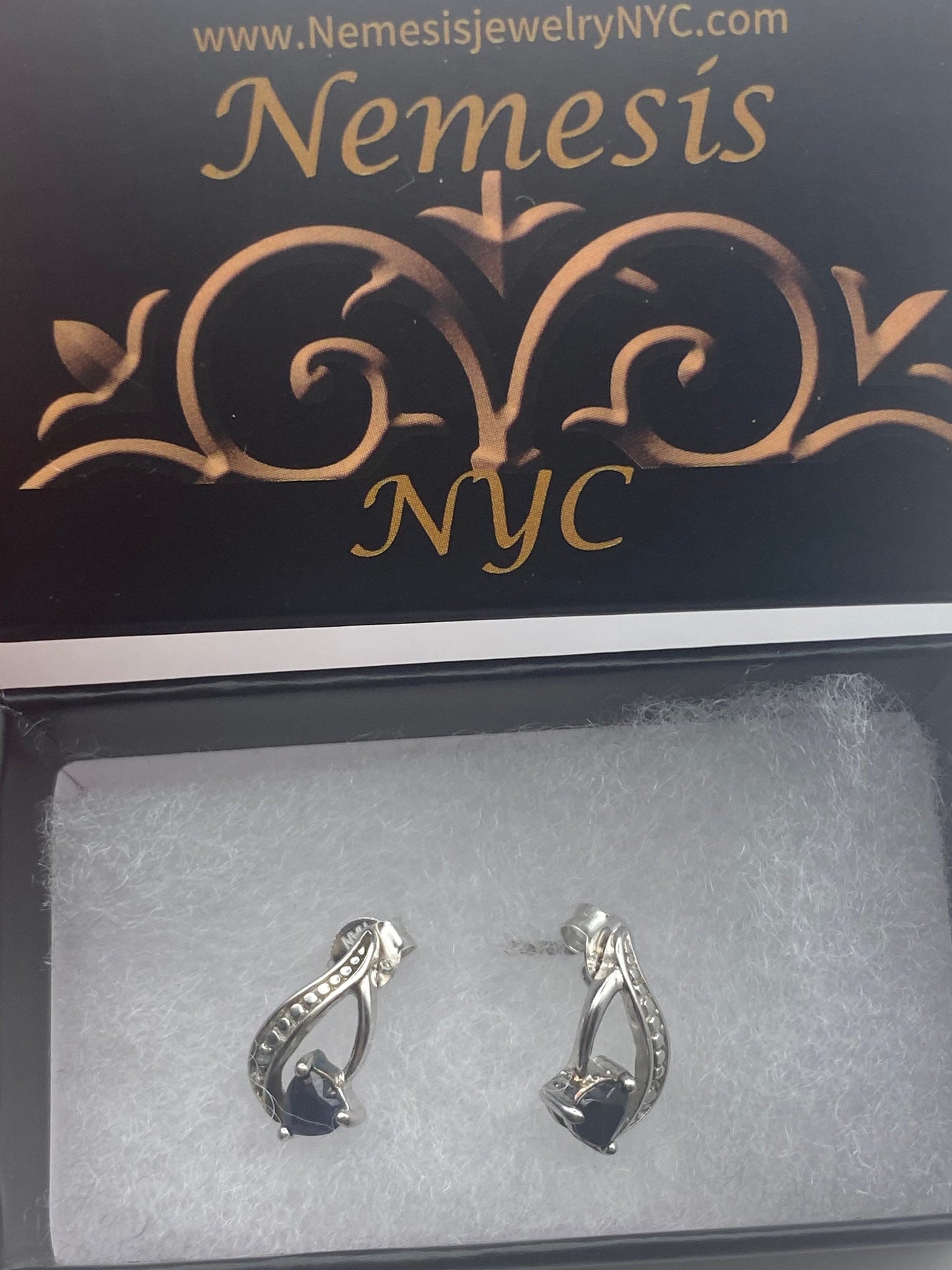 Vintage Blue Sapphire Stud Earrings 925 Sterling Silver buttons