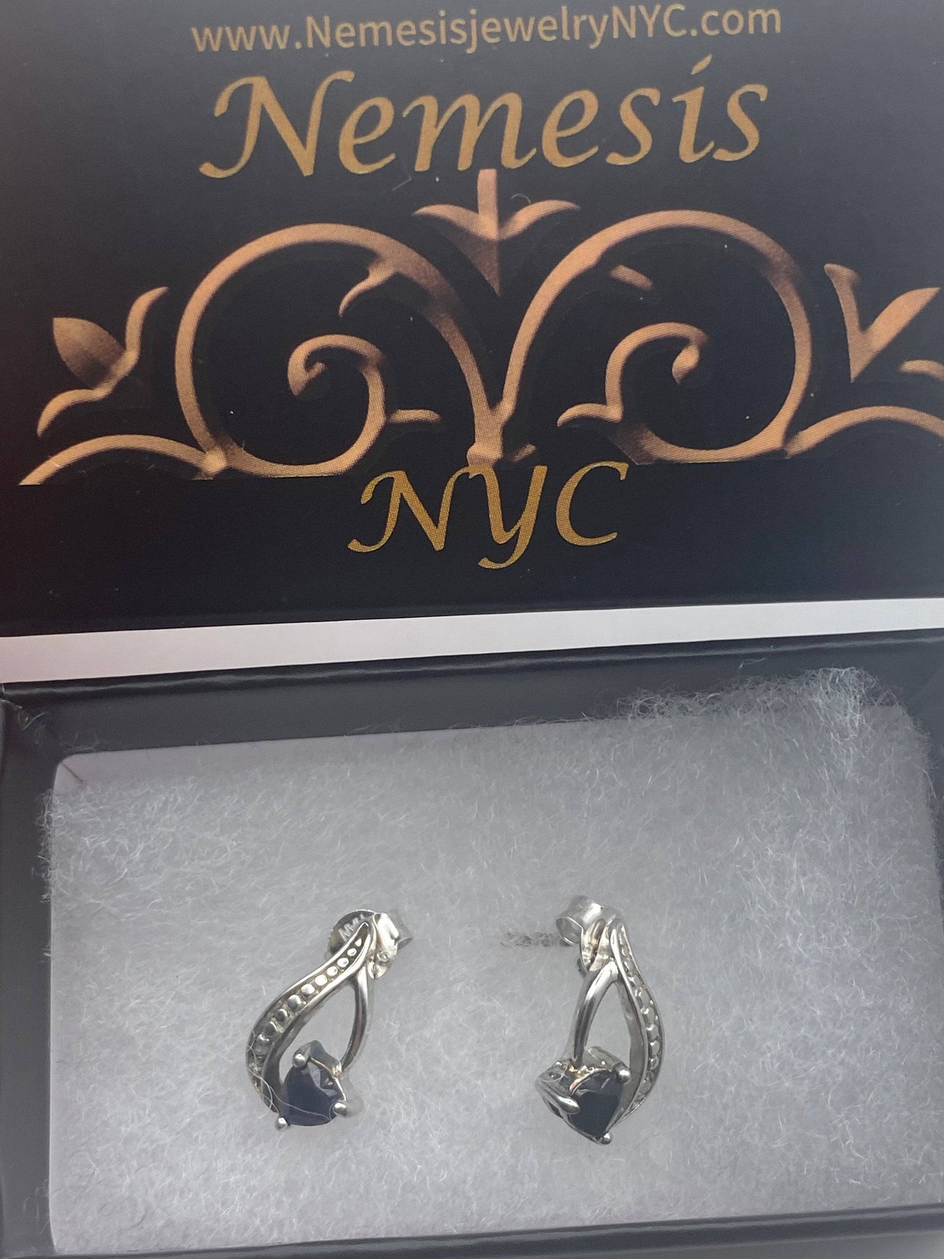 Vintage Blue Sapphire Stud Earrings 925 Sterling Silver buttons