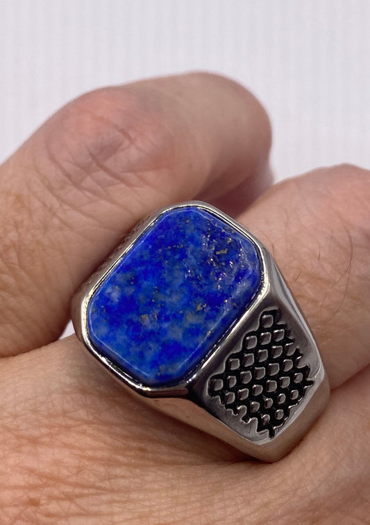 Vintage Blue Lapis Lazuli Mens Ring