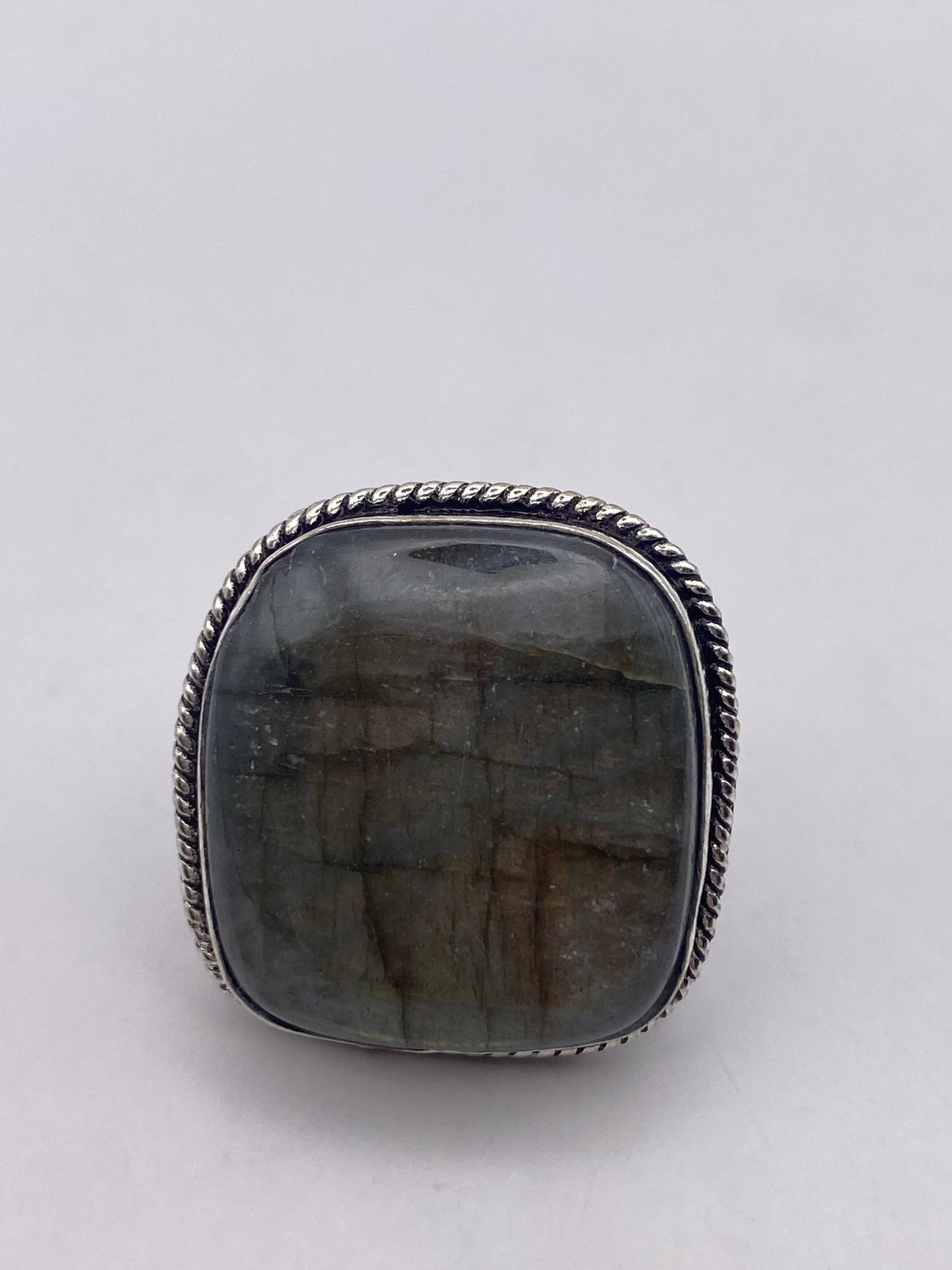 Vintage Large Blue Green Labradorite Stone Silver Ring