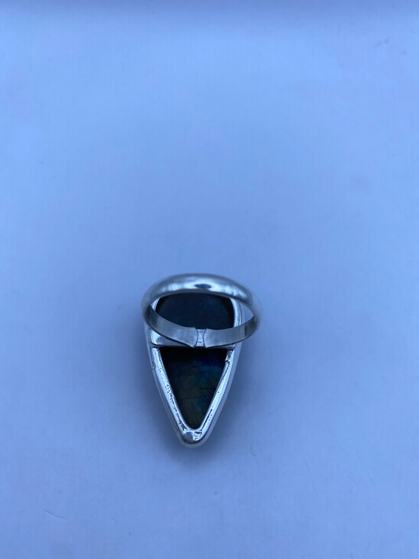 Vintage Large Blue Green Labradorite Stone Silver Ring