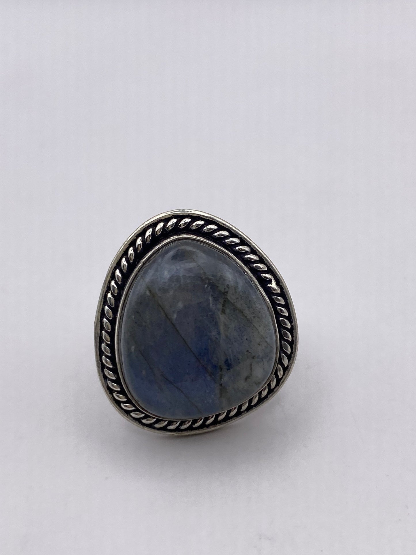 Vintage Large Blue Green Labradorite Stone Silver Ring