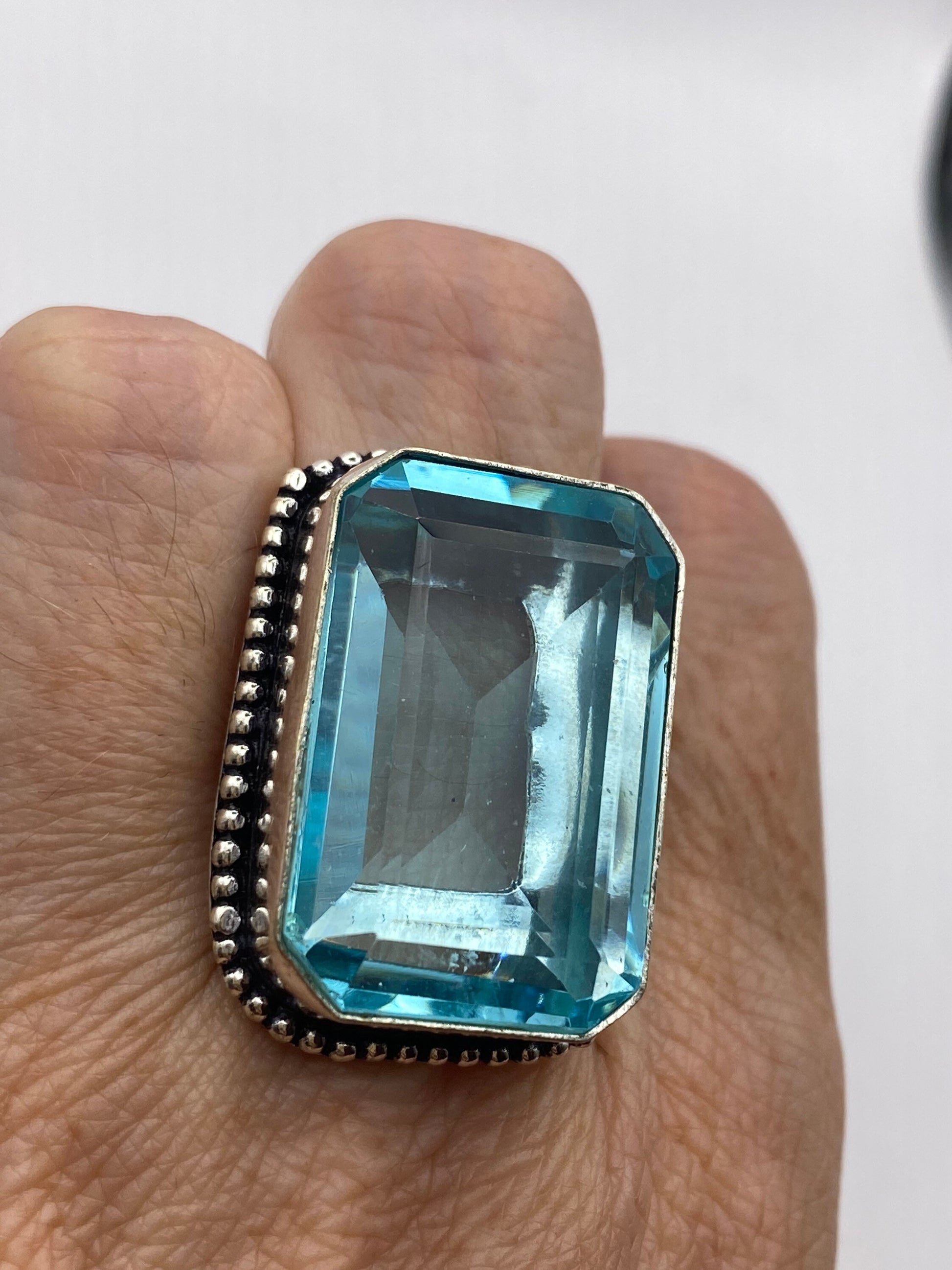 Vintage Aquamarine Vintage Art Glass Deco Ring