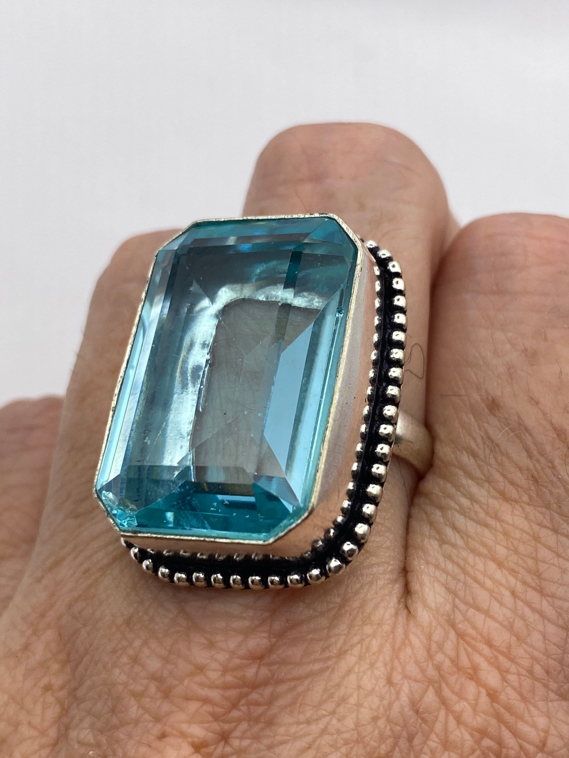 Vintage Aquamarine Vintage Art Glass Deco Ring