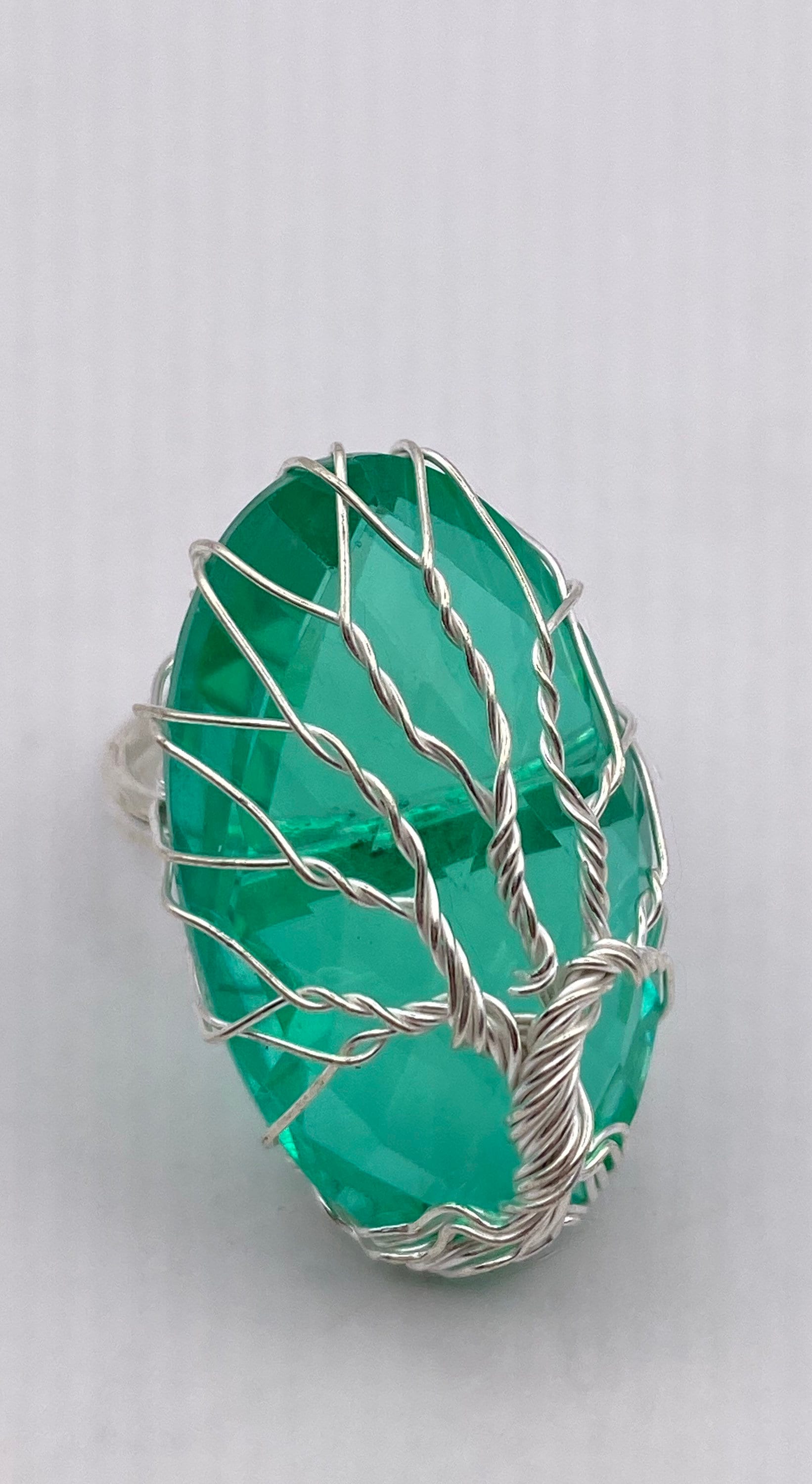 Vintage Green Antique Glass Tree of Life Cocktail Ring