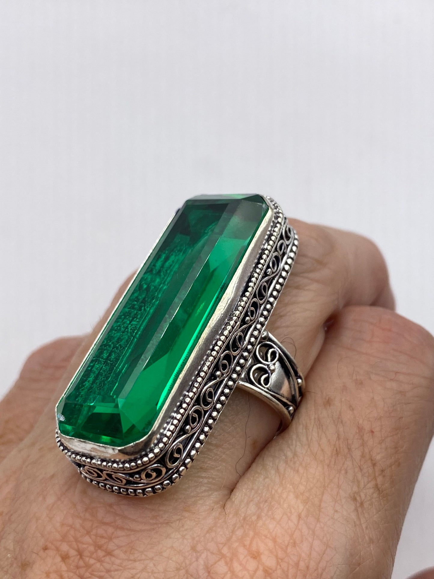 Vintage Green Antique Glass Cocktail Ring