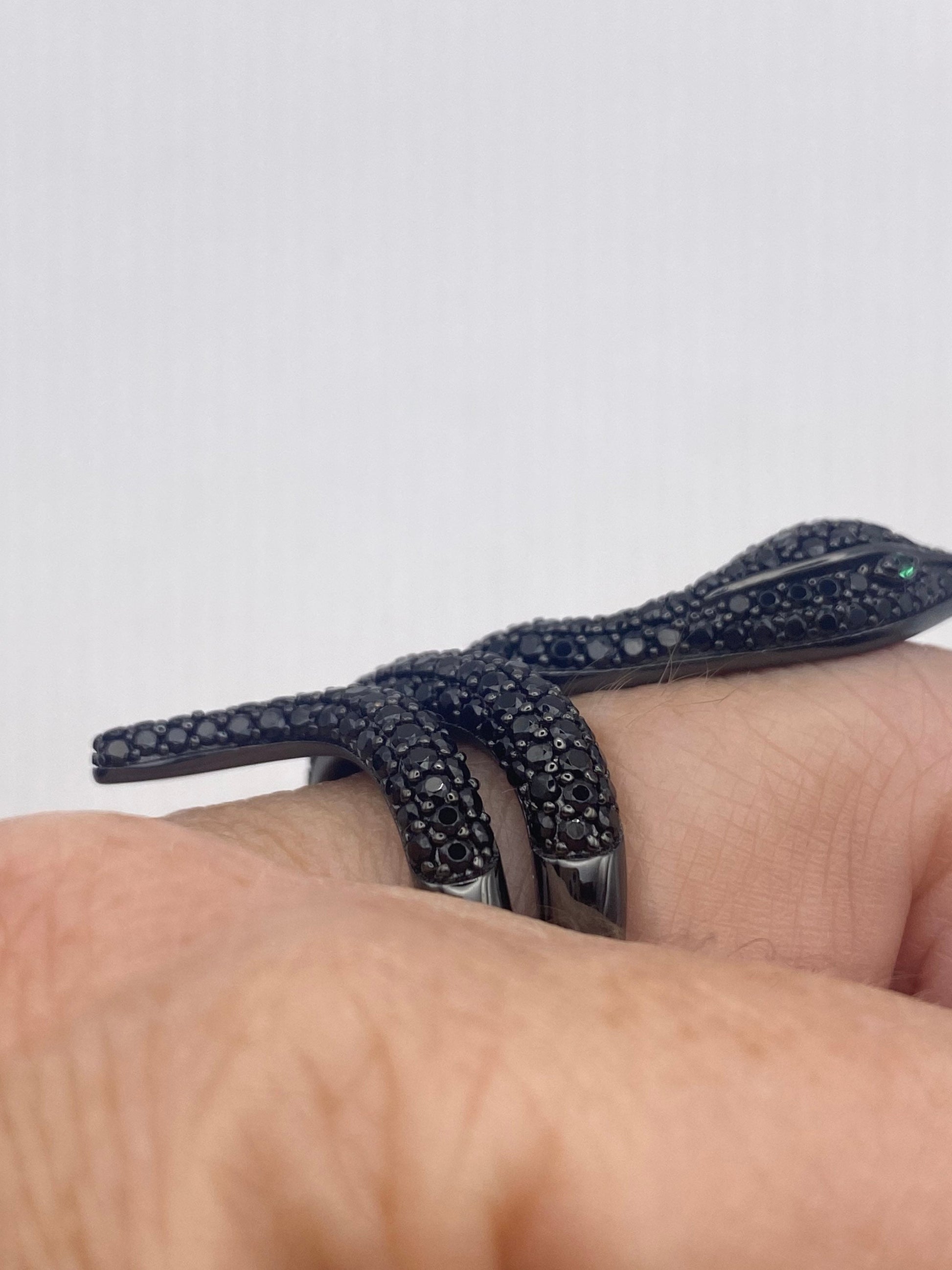 Vintage Snake Ring Sterling Silver Black Crystal