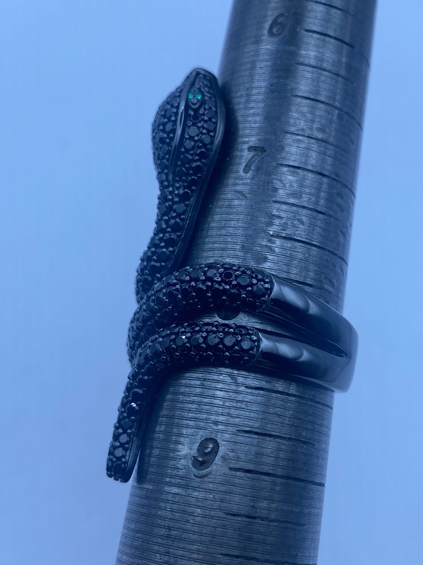 Vintage Snake Ring Sterling Silver Black Crystal