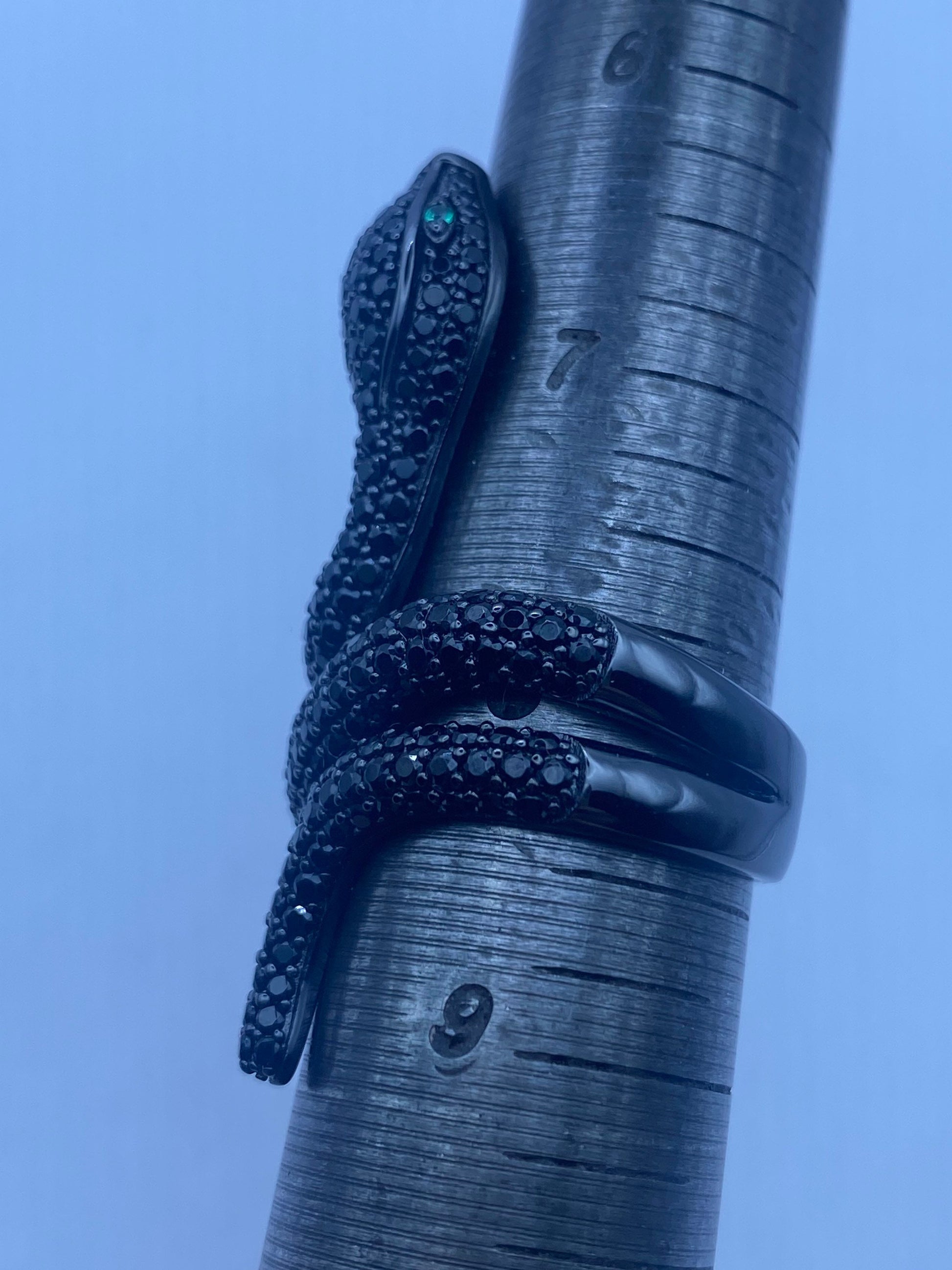 Vintage Snake Ring Sterling Silver Black Crystal