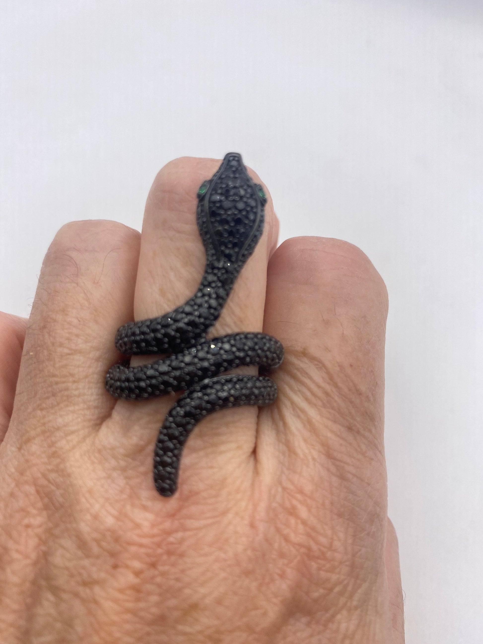 Vintage Snake Ring Sterling Silver Black Crystal