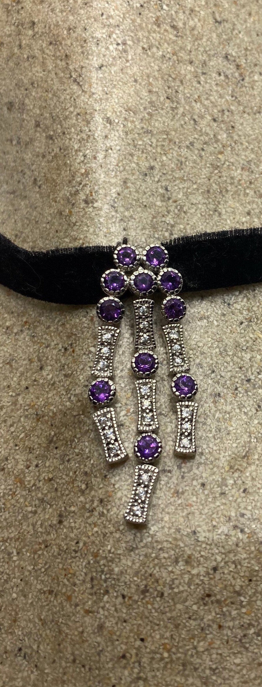 Vintage chandelier Choker 925 Sterling Silver Purple Amethyst Pendant