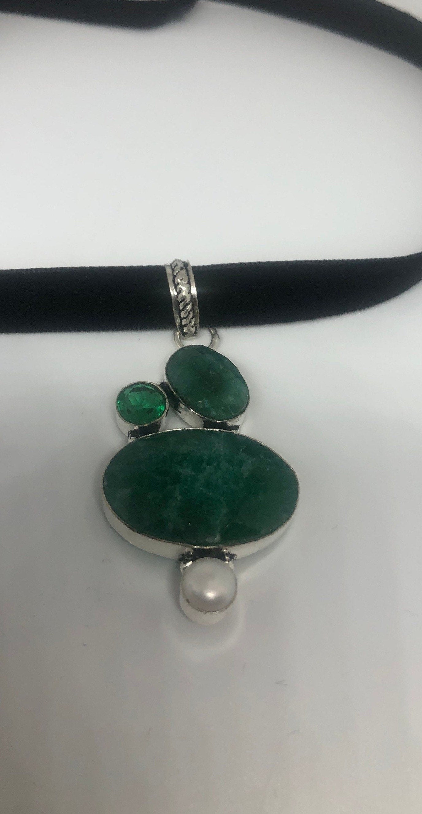 Vintage Green Raw Emerald Crystal Choker Pendant