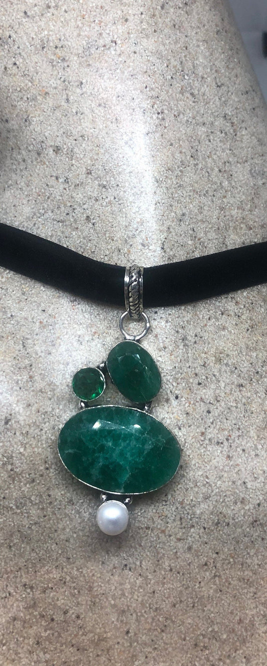 Vintage Green Raw Emerald Crystal Choker Pendant