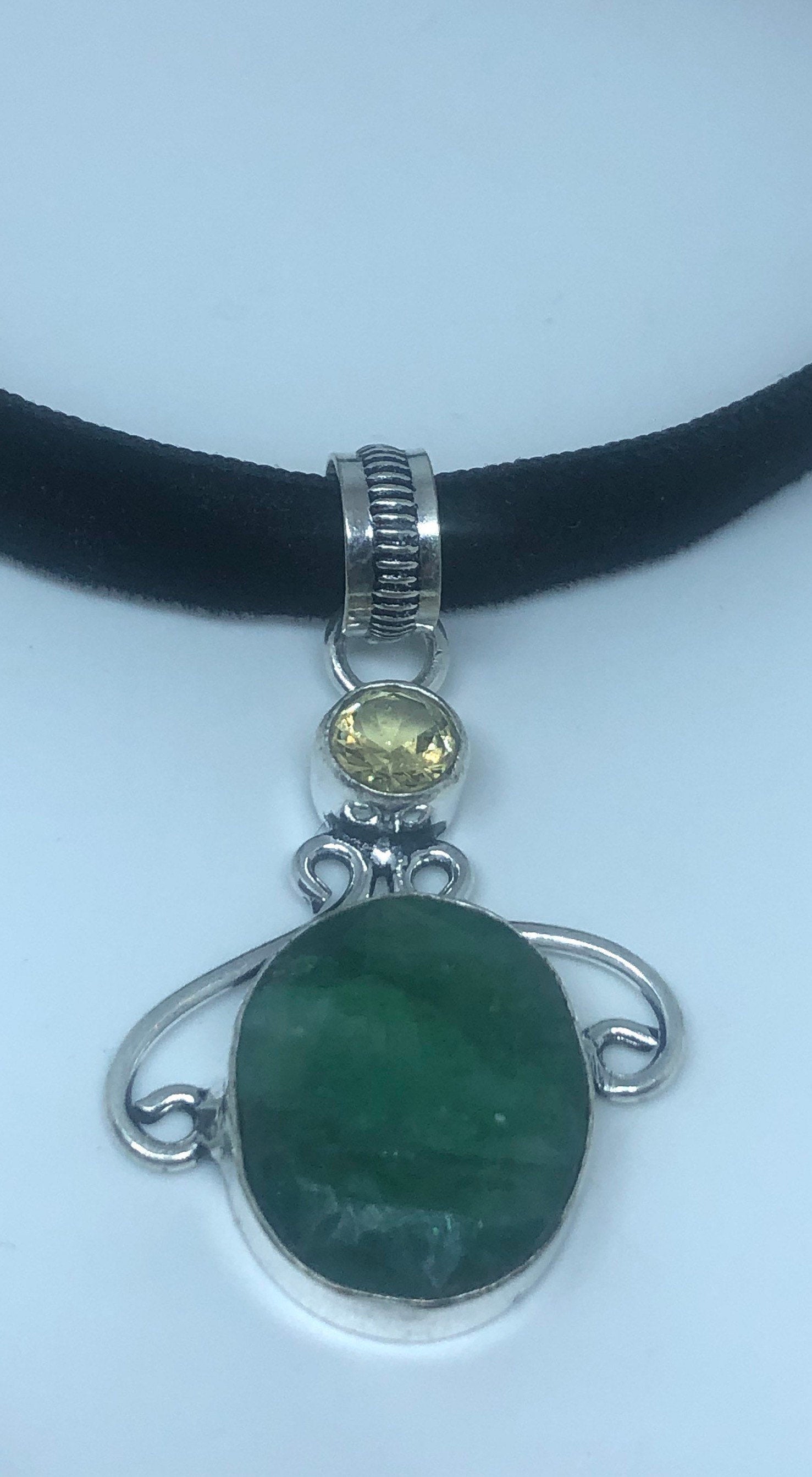 Vintage Green Raw Emerald Crystal Choker Pendant