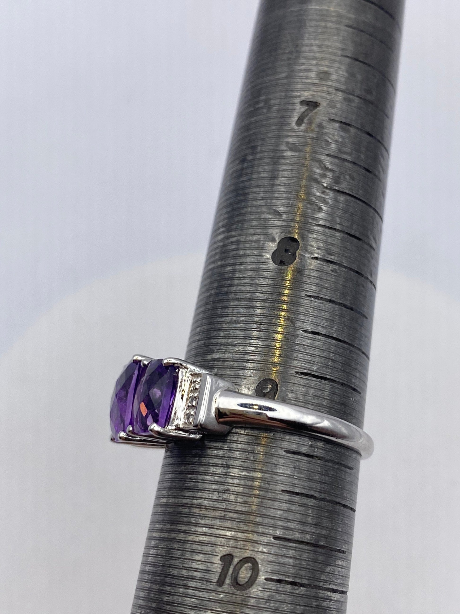 Vintage Purple Amethyst and Diamond Ring Deco 925 Sterling Silver