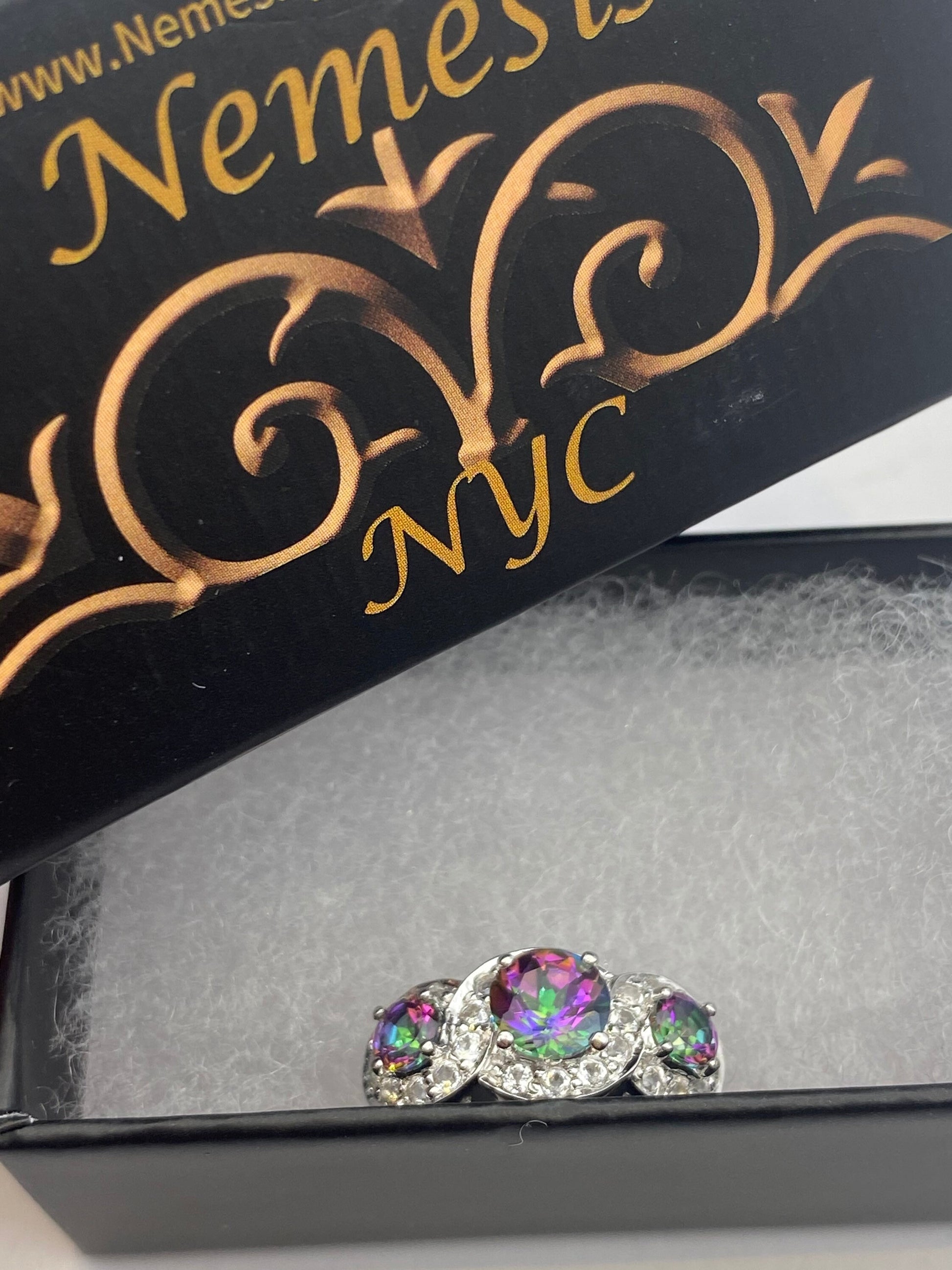 Vintage Genuine Mystic Blue Topaz Golden 925 Sterling Silver Ring