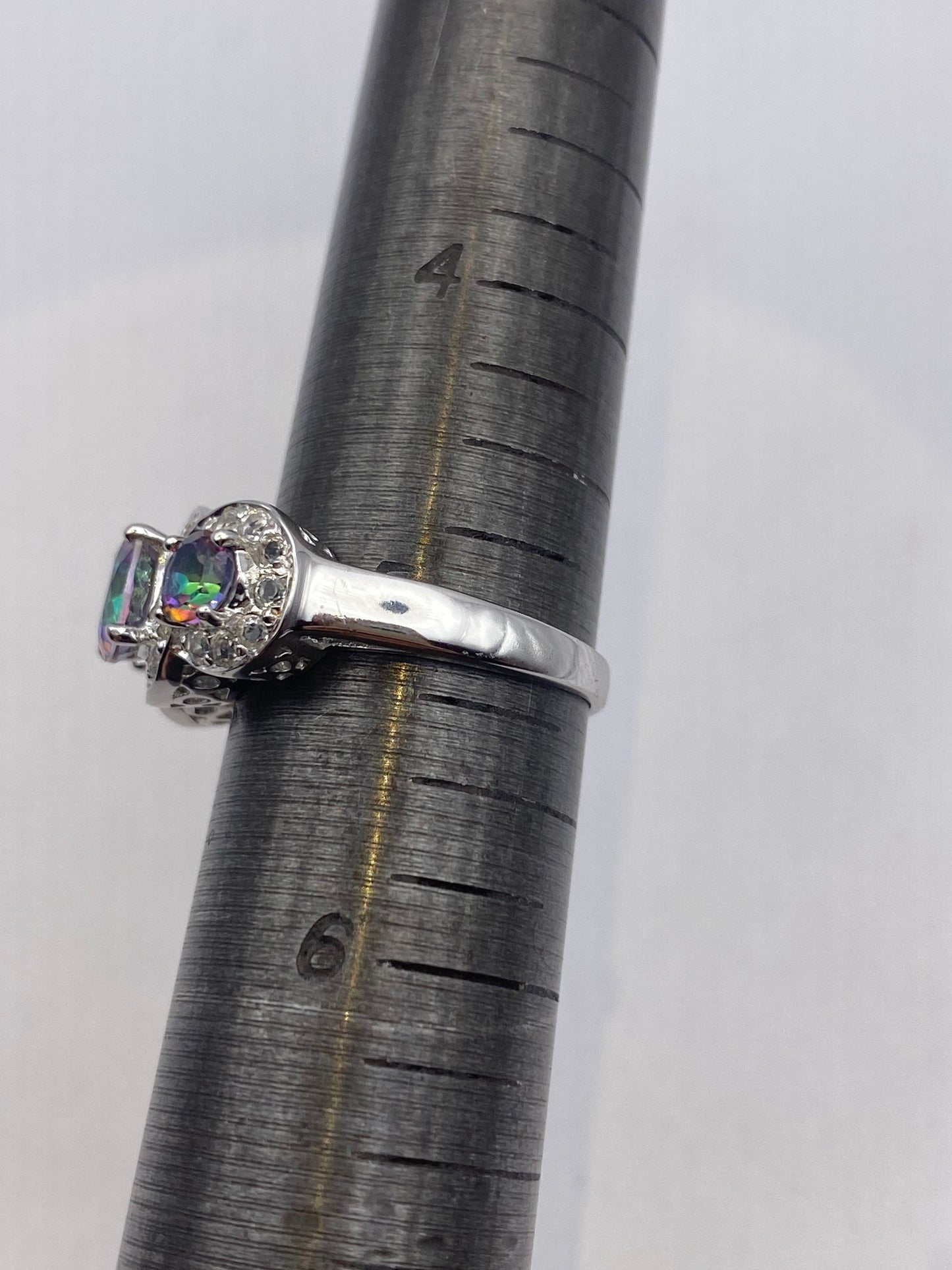 Vintage Genuine Mystic Blue Topaz Golden 925 Sterling Silver Ring
