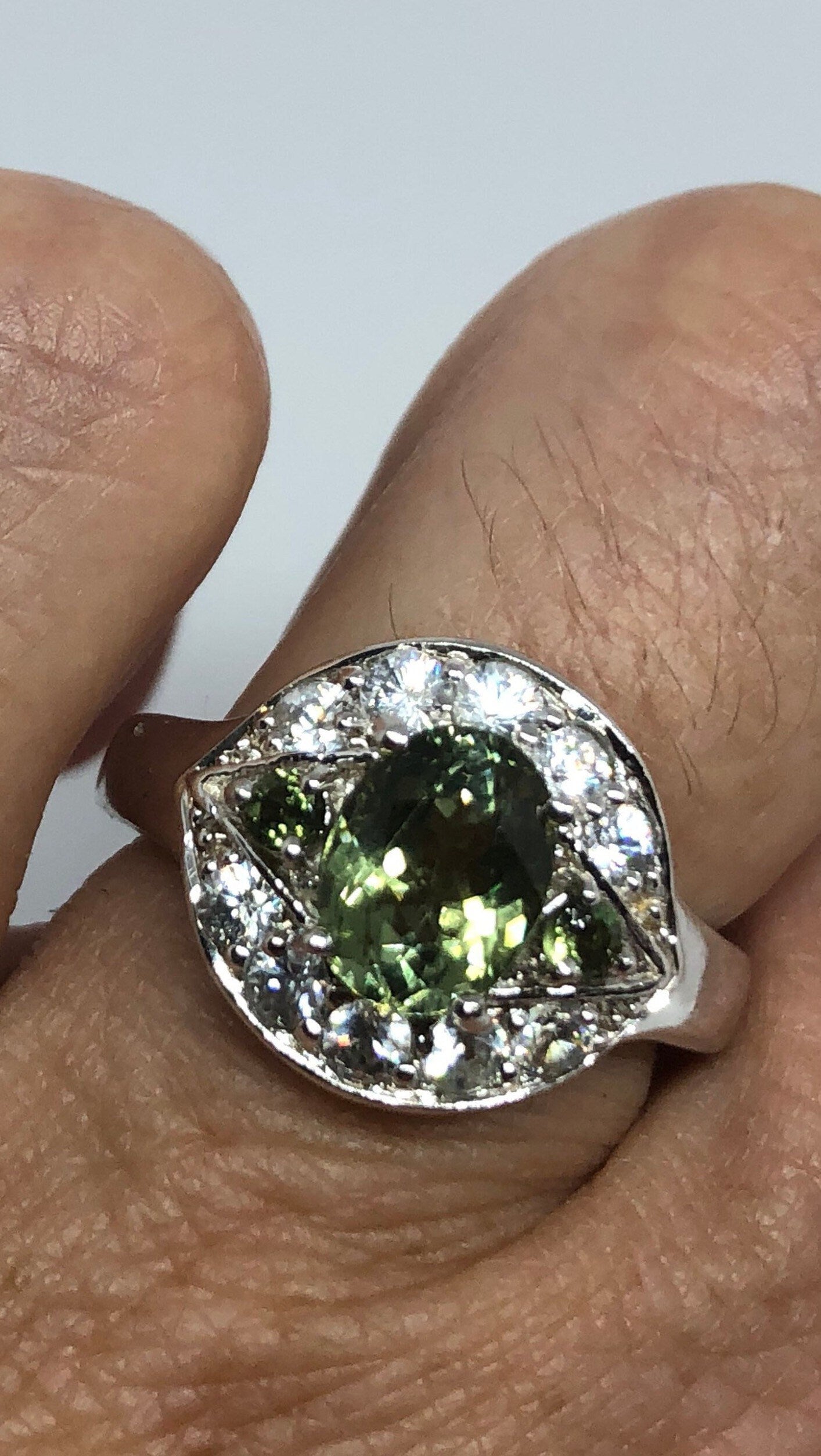 Vintage Green Peridot Setting 925 Sterling Silver Ring