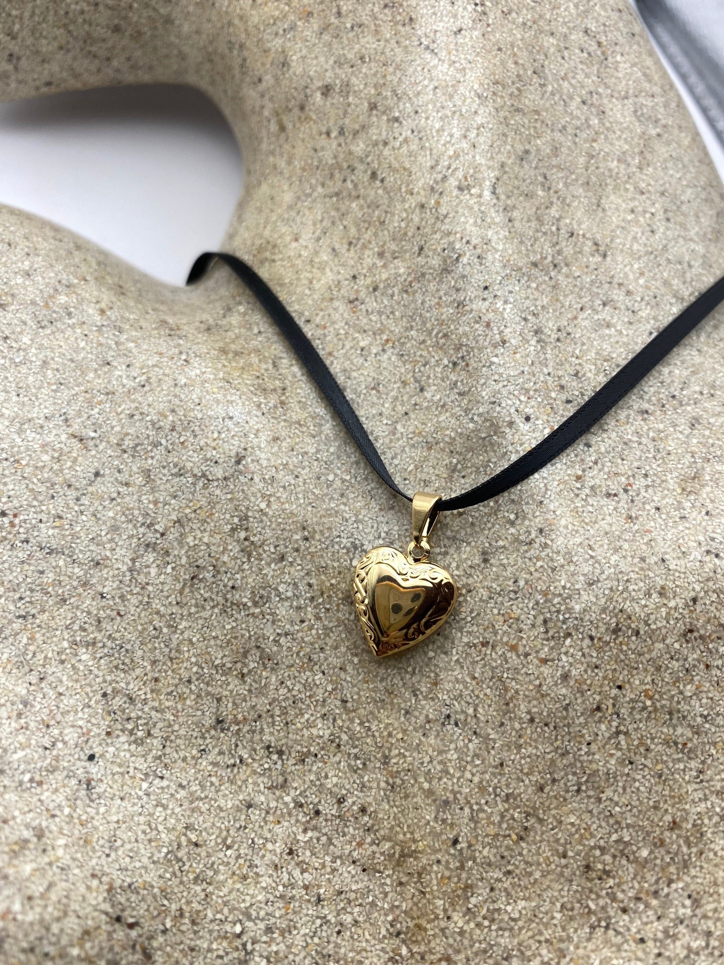 Vintage Heart Locket Choker Gold Filled Necklace
