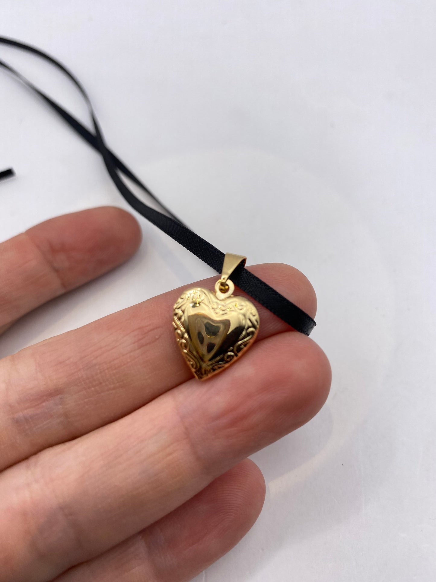 Vintage Heart Locket Choker Gold Filled Necklace
