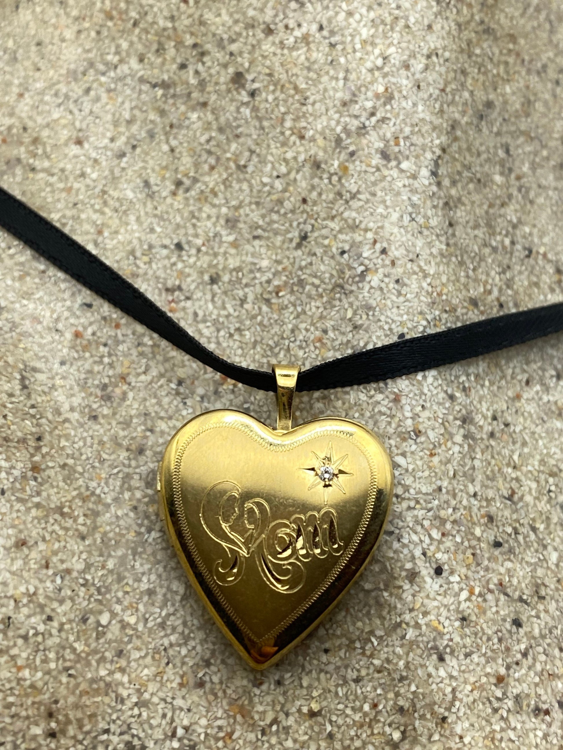 Vintage Heart Locket Choker | 9k Gold Filled, Diamond Star