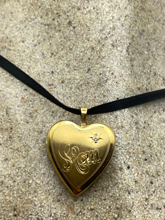 Vintage Heart Locket Choker | 9k Gold Filled, Diamond Star