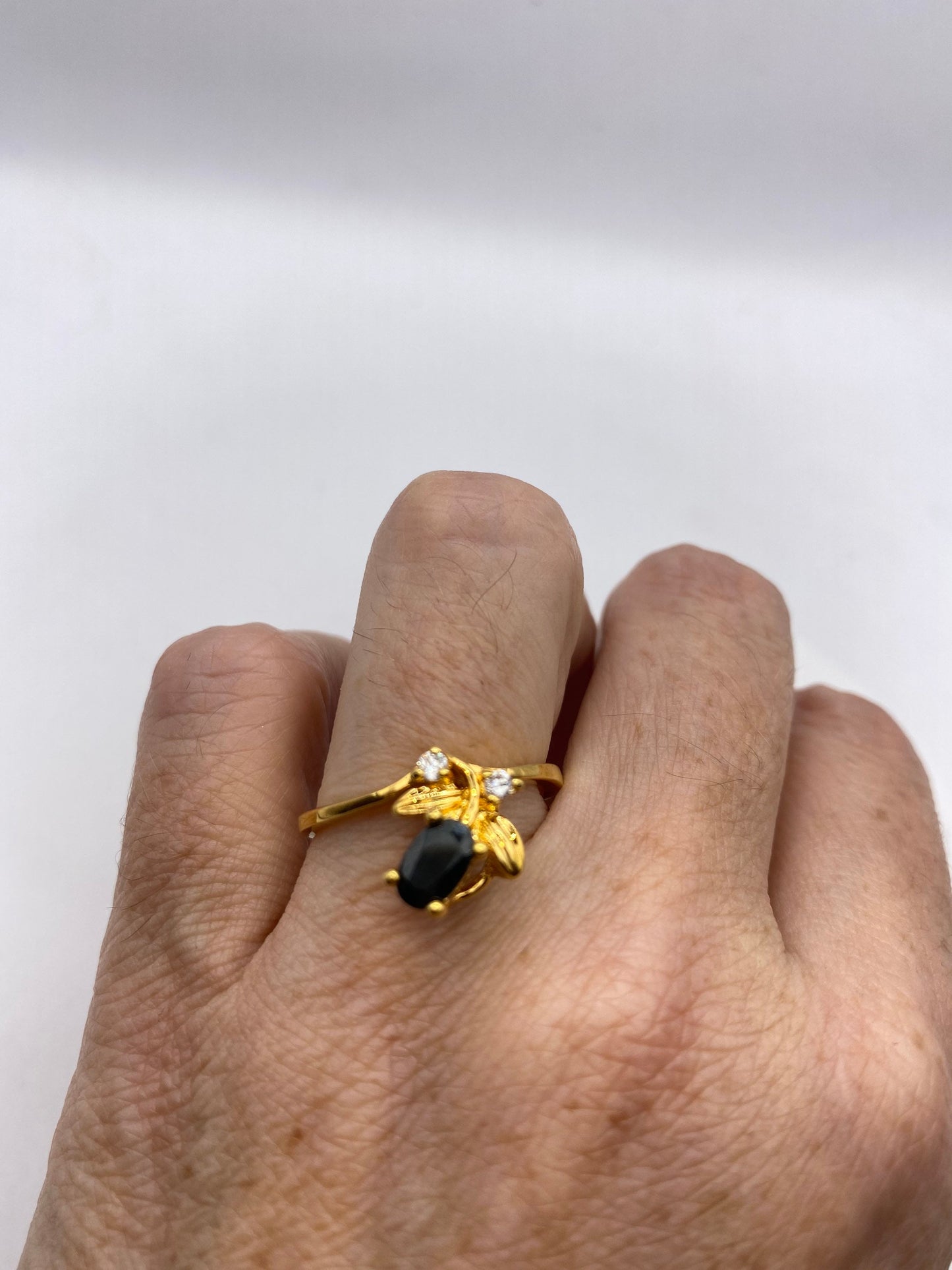 Vintage Blue Sapphire with Diamond Ring Golden 925 Sterling Silver