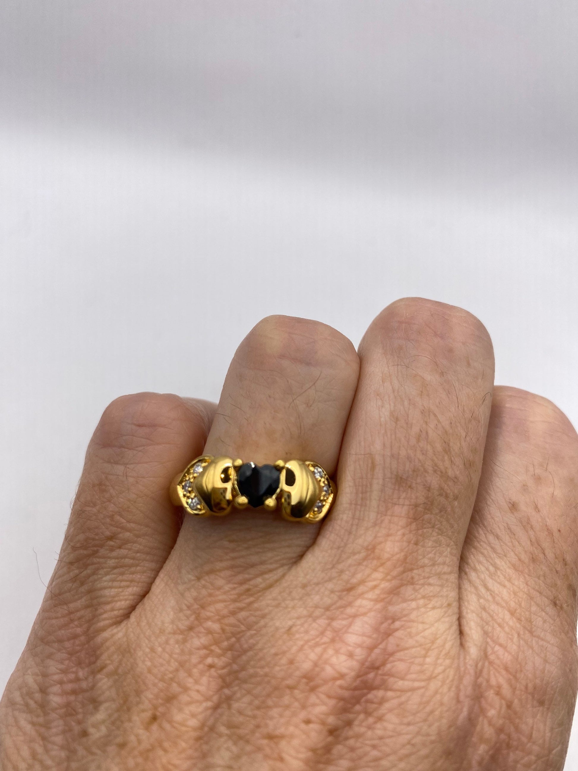 Vintage Blue Sapphire with Diamond Ring Golden 925 Sterling Silver