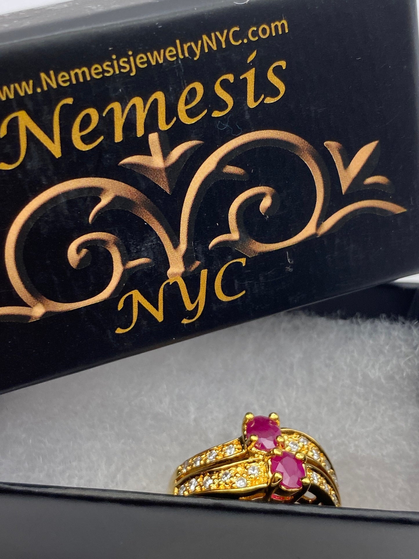 Vintage Red Ruby with Diamond Ring Golden 925 Sterling Silver