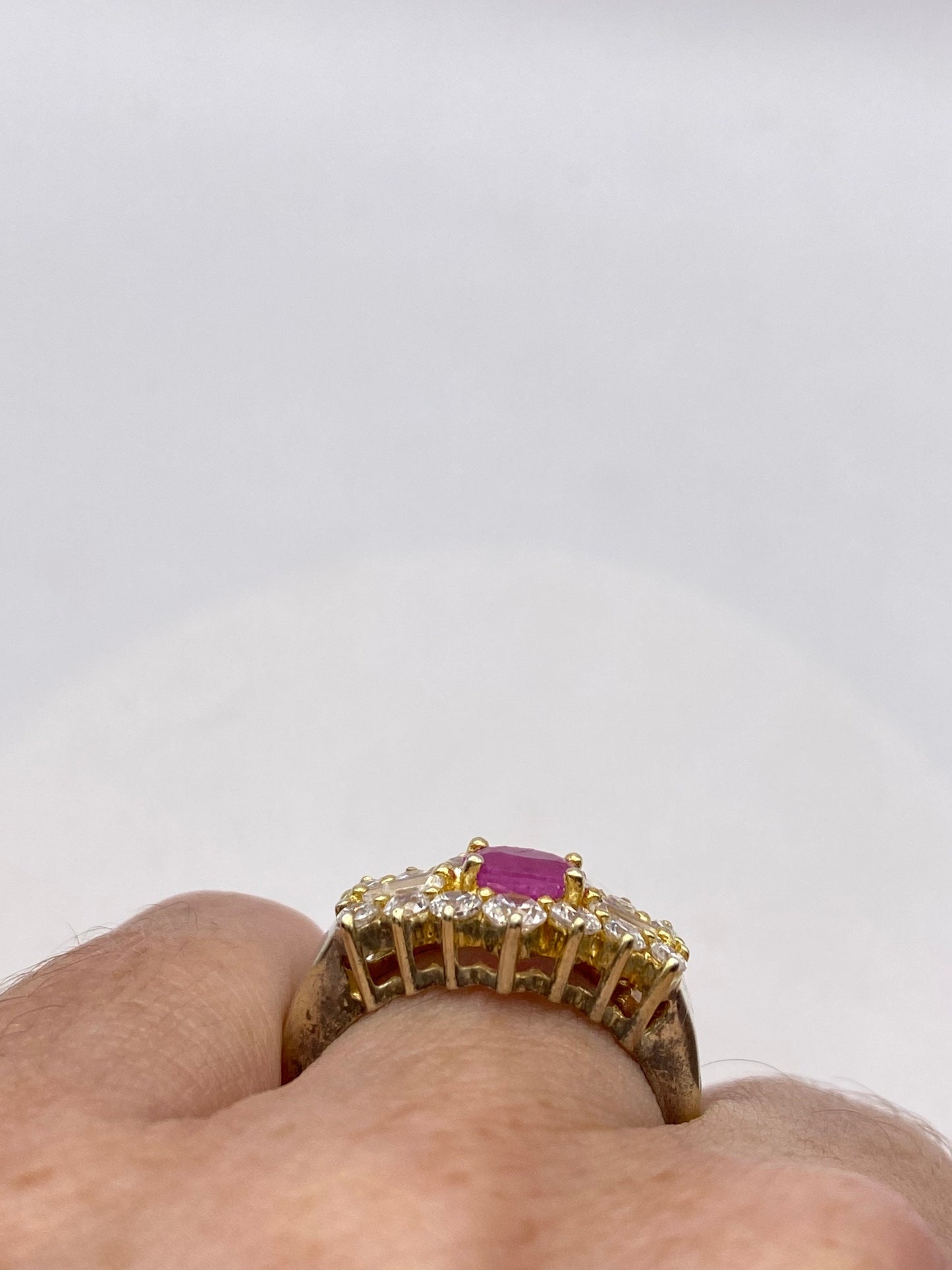 Vintage Red Ruby Ring white sapphire Golden 925 Sterling Silver