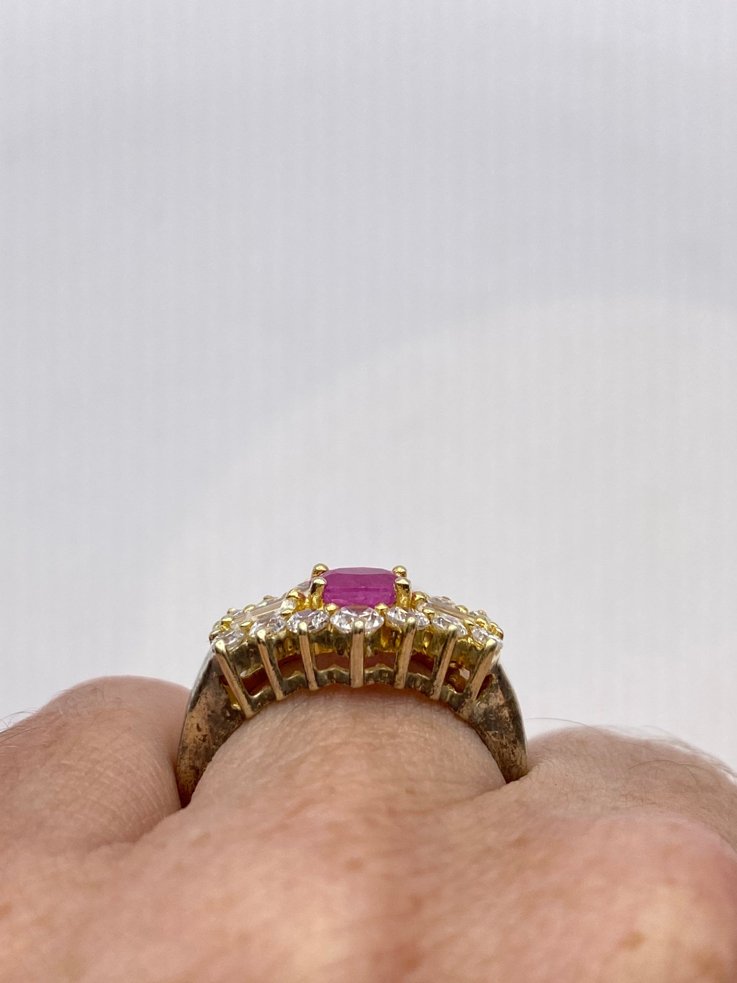 Vintage Red Ruby Ring white sapphire Golden 925 Sterling Silver