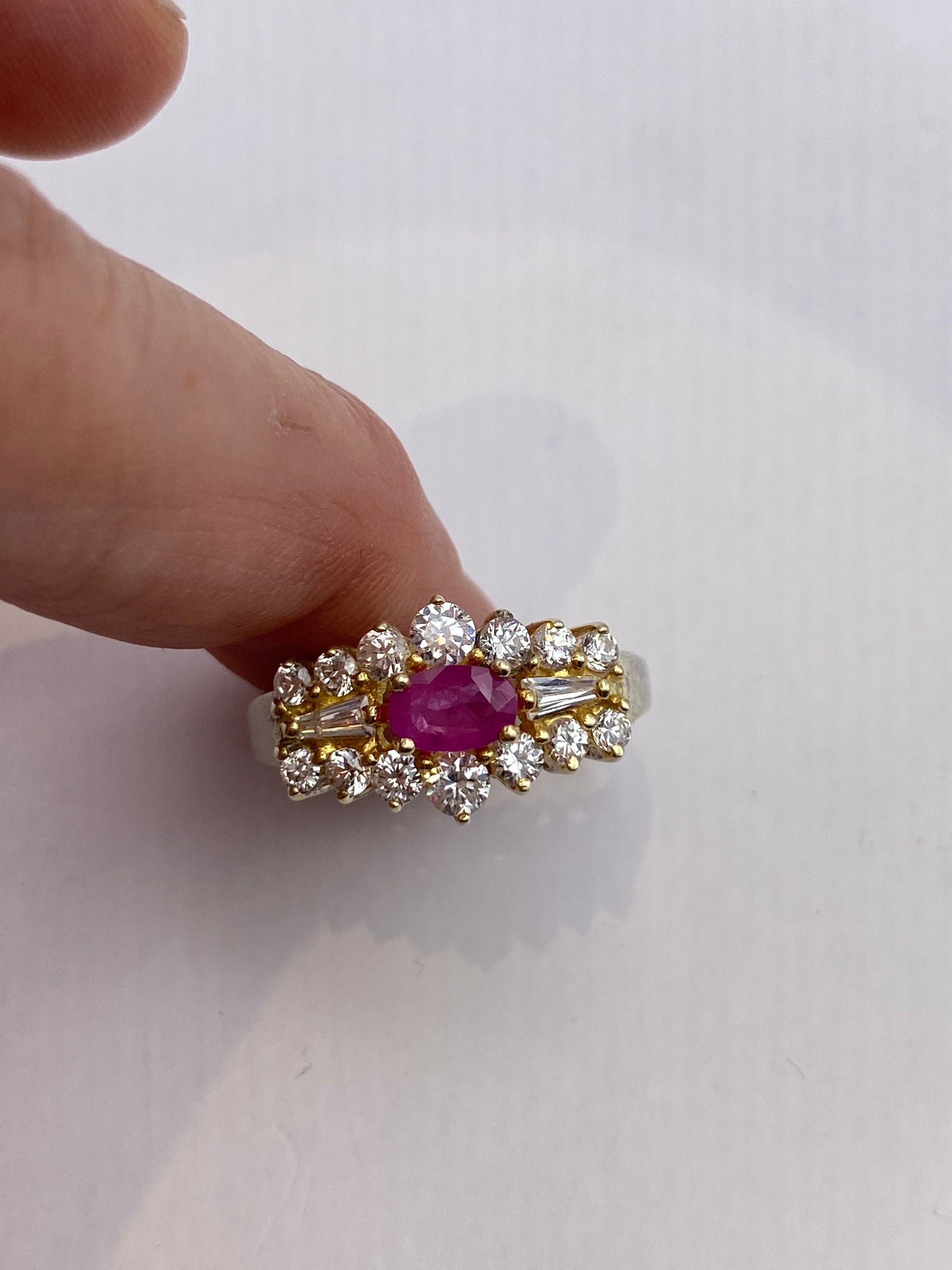 Vintage Red Ruby Ring white sapphire Golden 925 Sterling Silver
