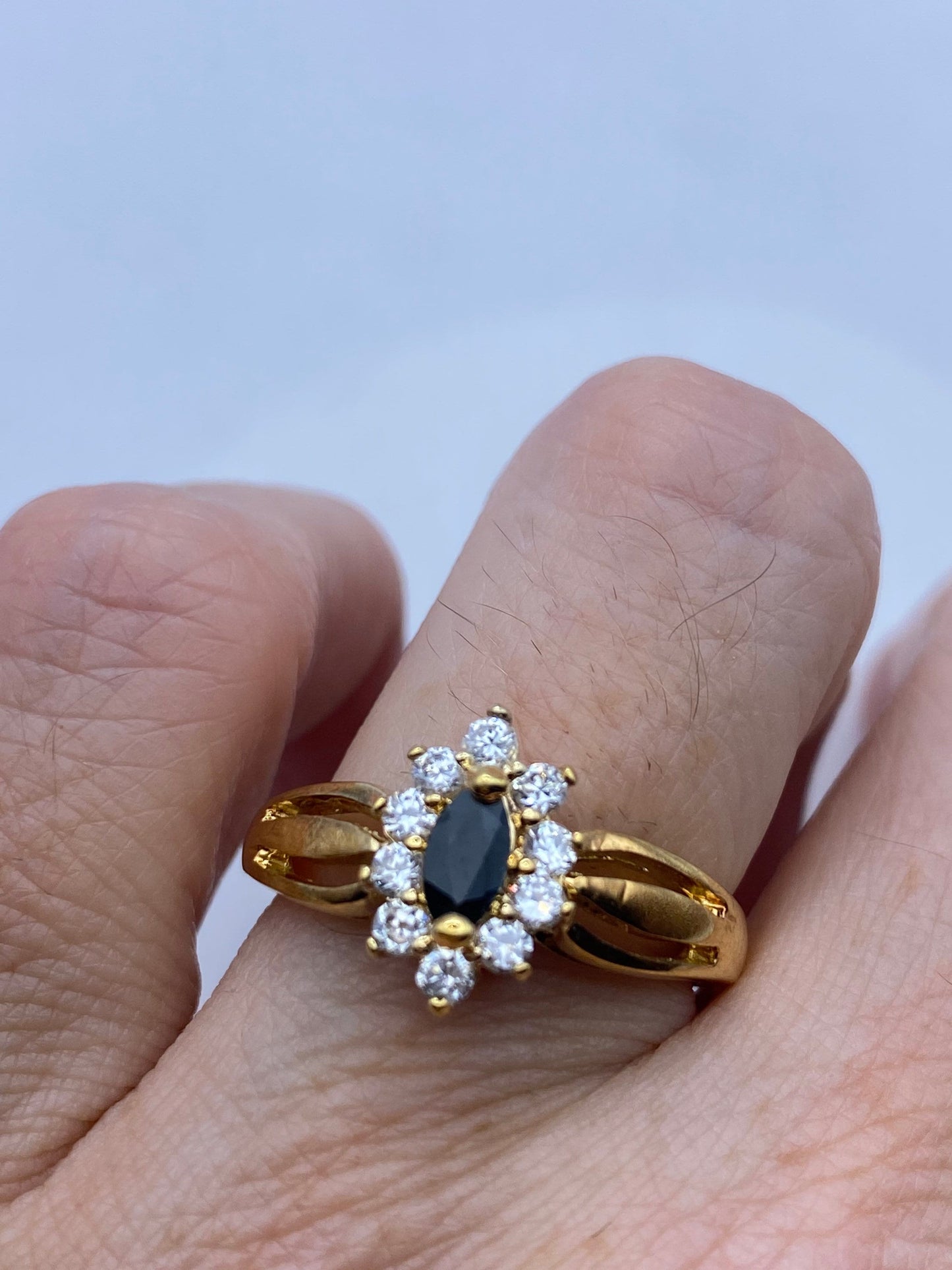 Vintage Blue Sapphire Ring Golden 925 Sterling Silver