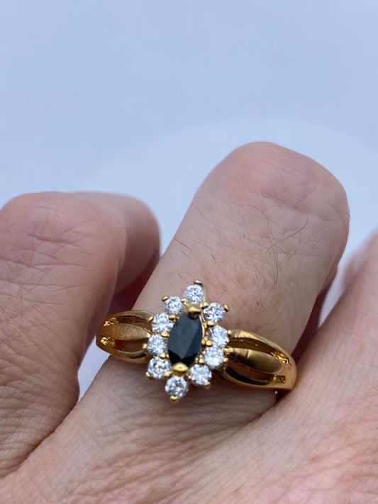 Vintage Blue Sapphire Ring Golden 925 Sterling Silver