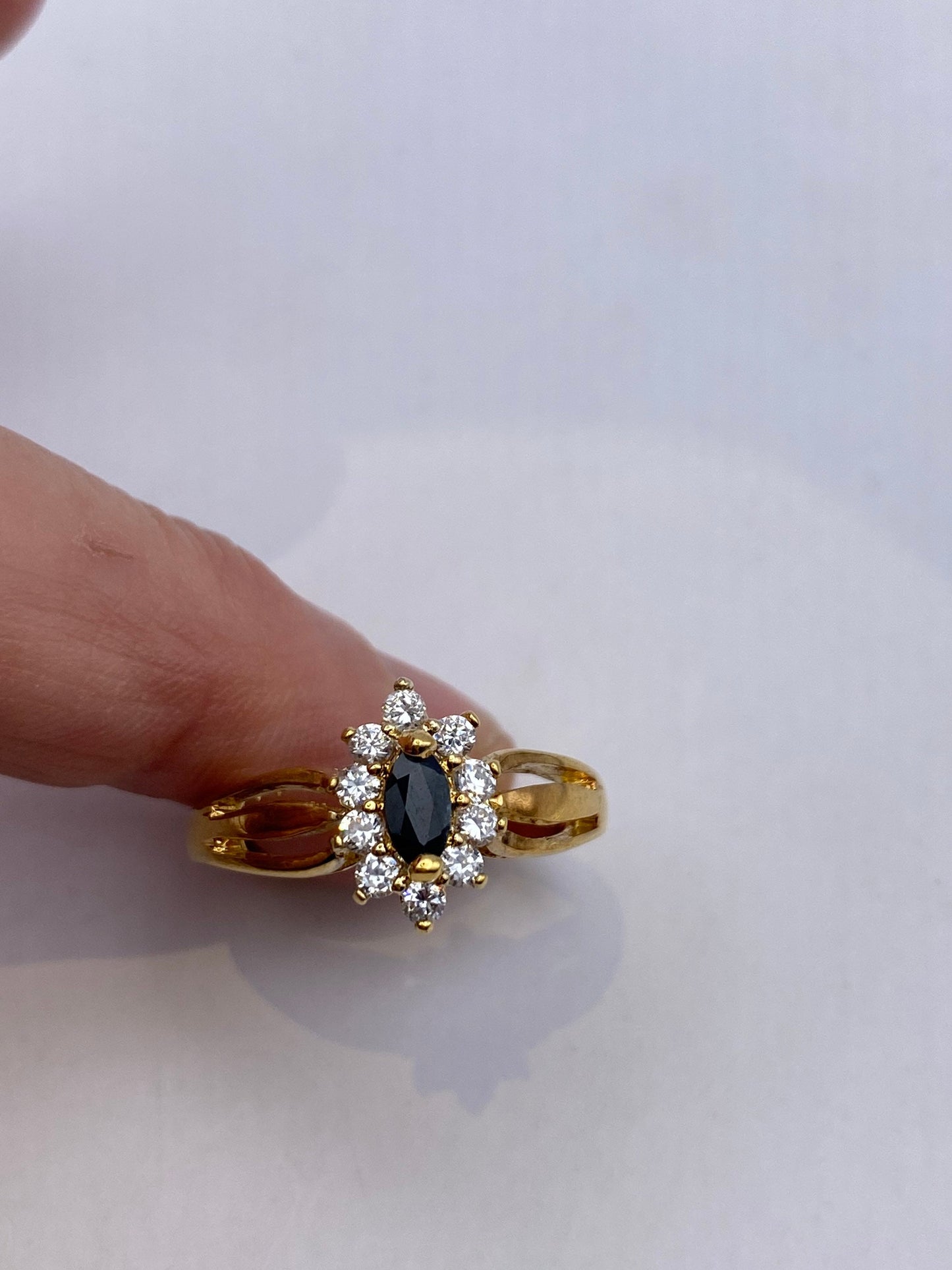 Vintage Blue Sapphire Ring Golden 925 Sterling Silver