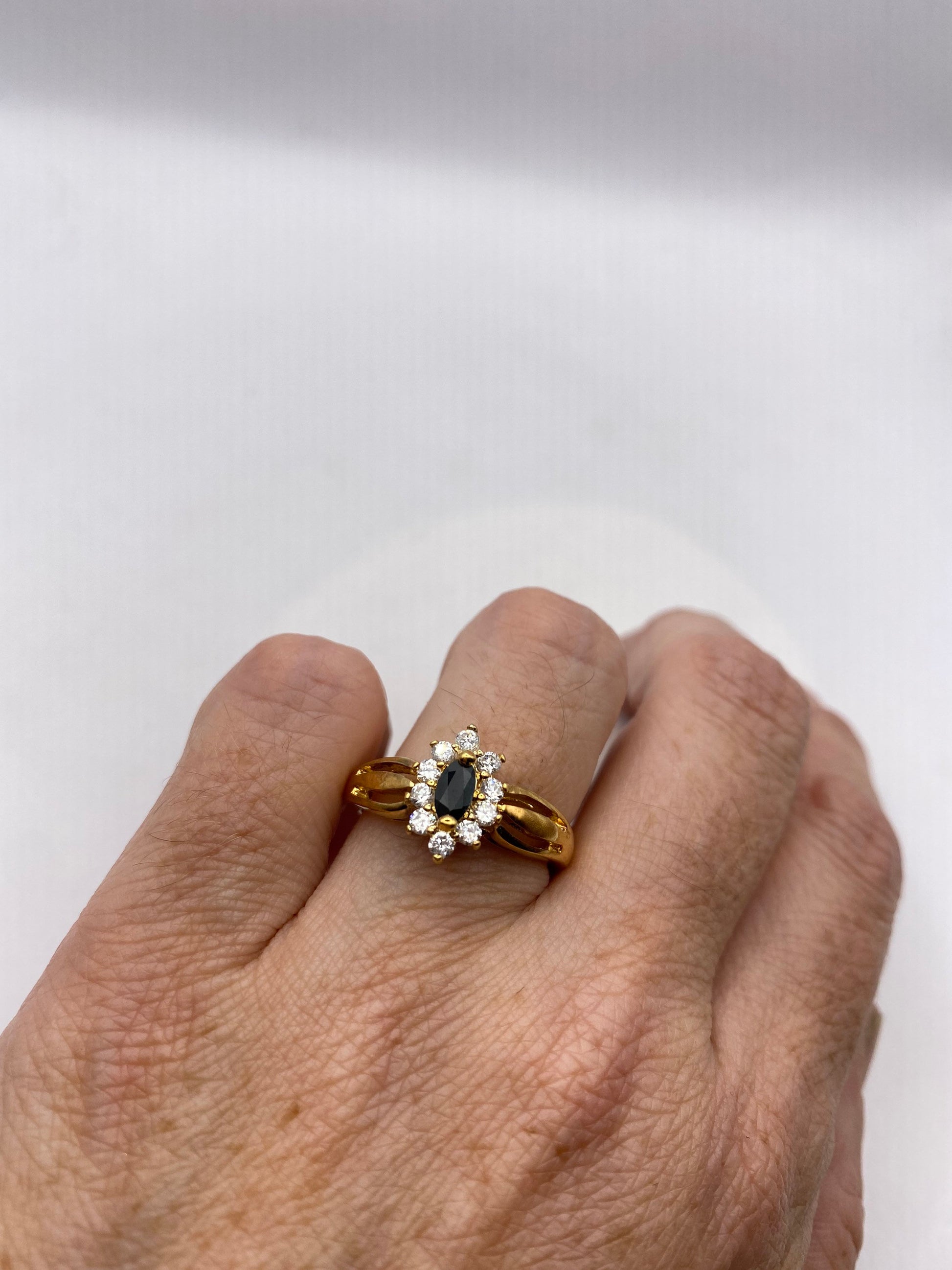 Vintage Blue Sapphire Ring Golden 925 Sterling Silver