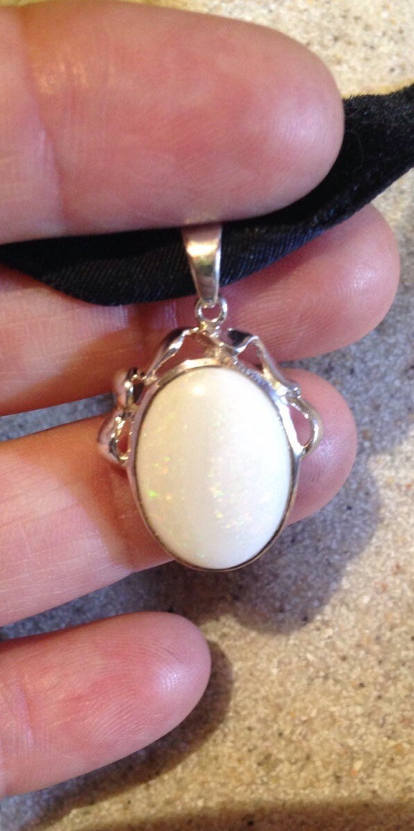 Vintage White Opal Choker 925 Sterling Silver Pendant Necklace