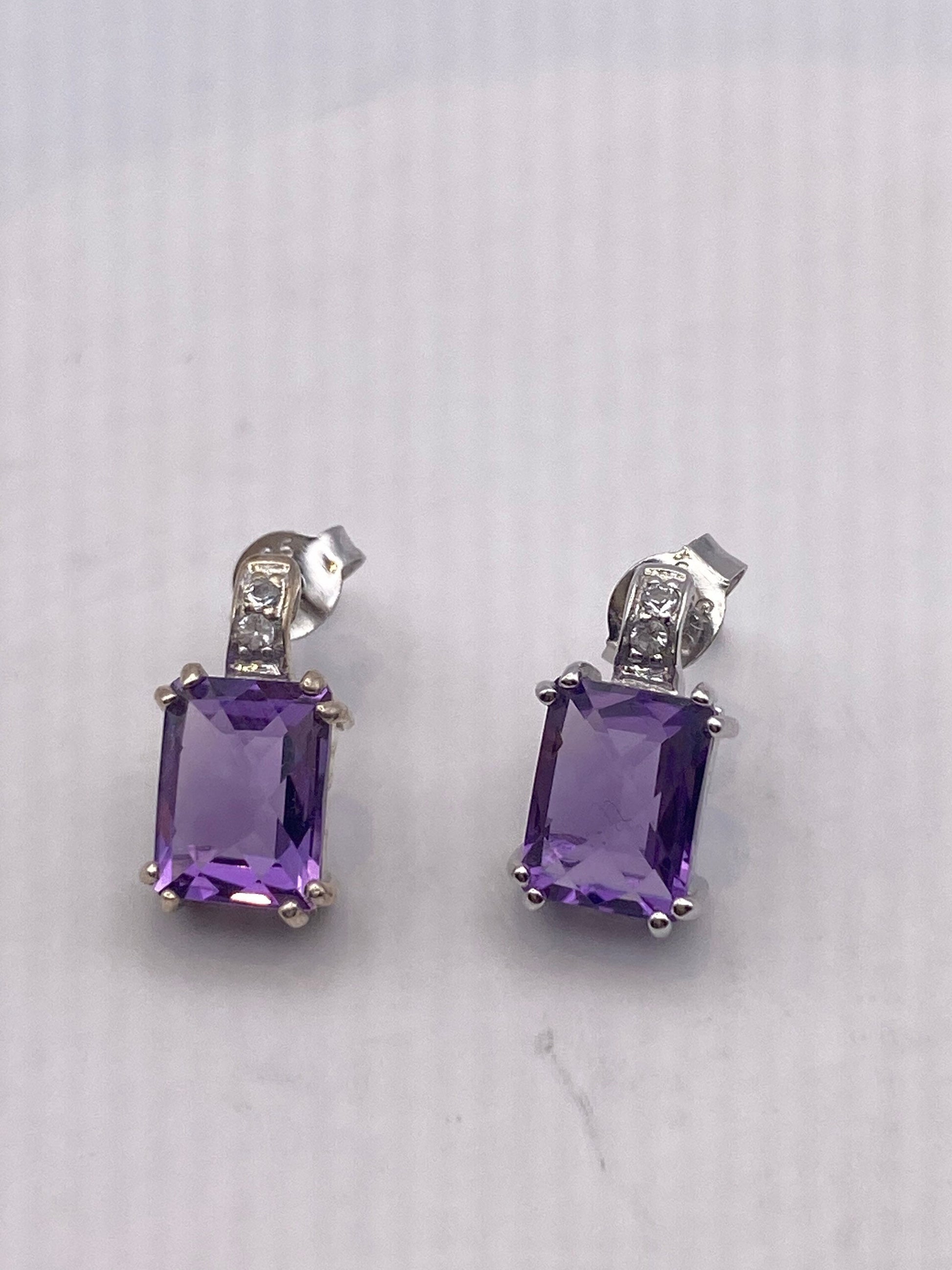 Vintage Purple Amethyst Earrings 925 Sterling Silver Studs
