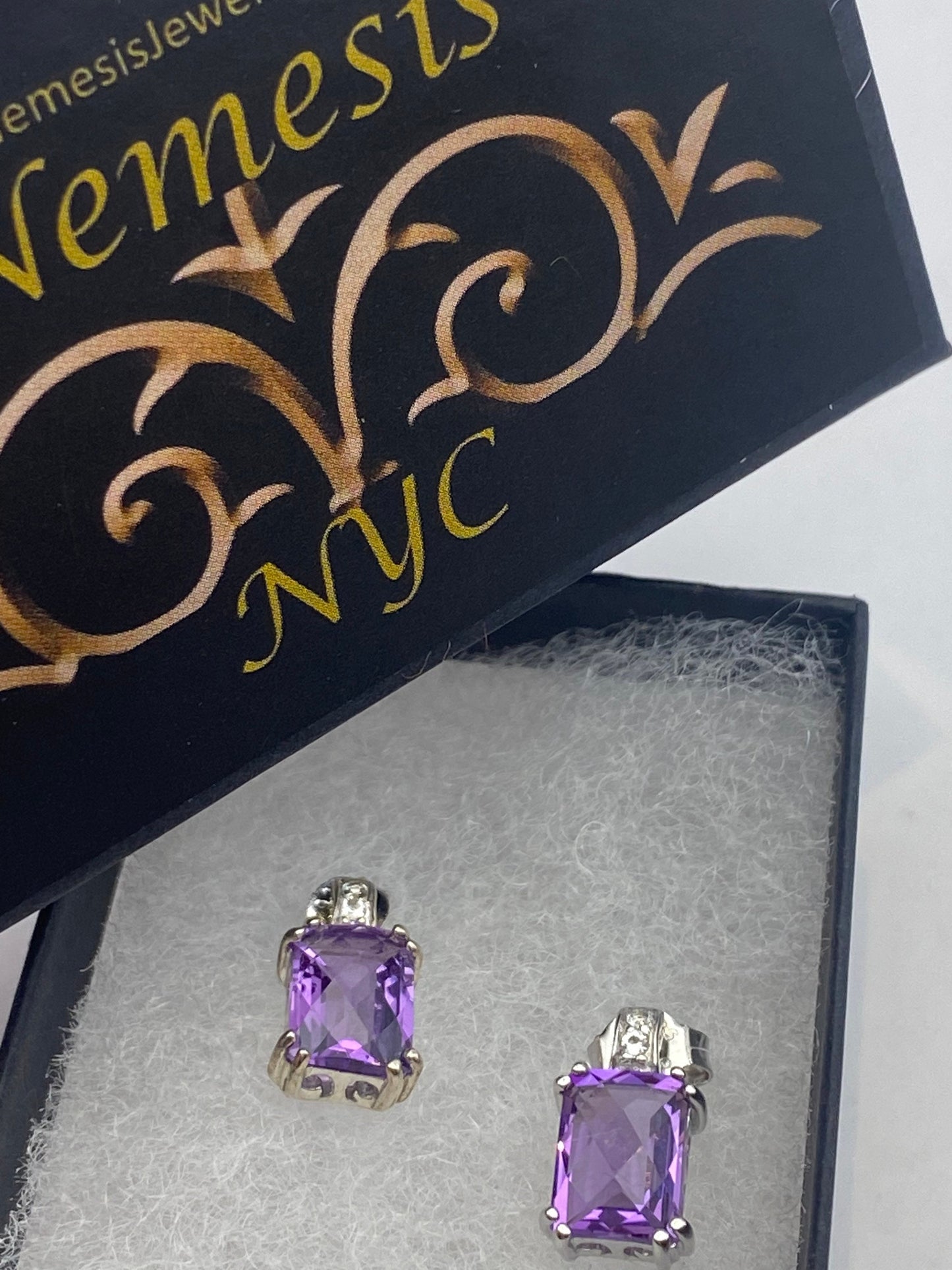 Vintage Purple Amethyst Earrings 925 Sterling Silver Studs