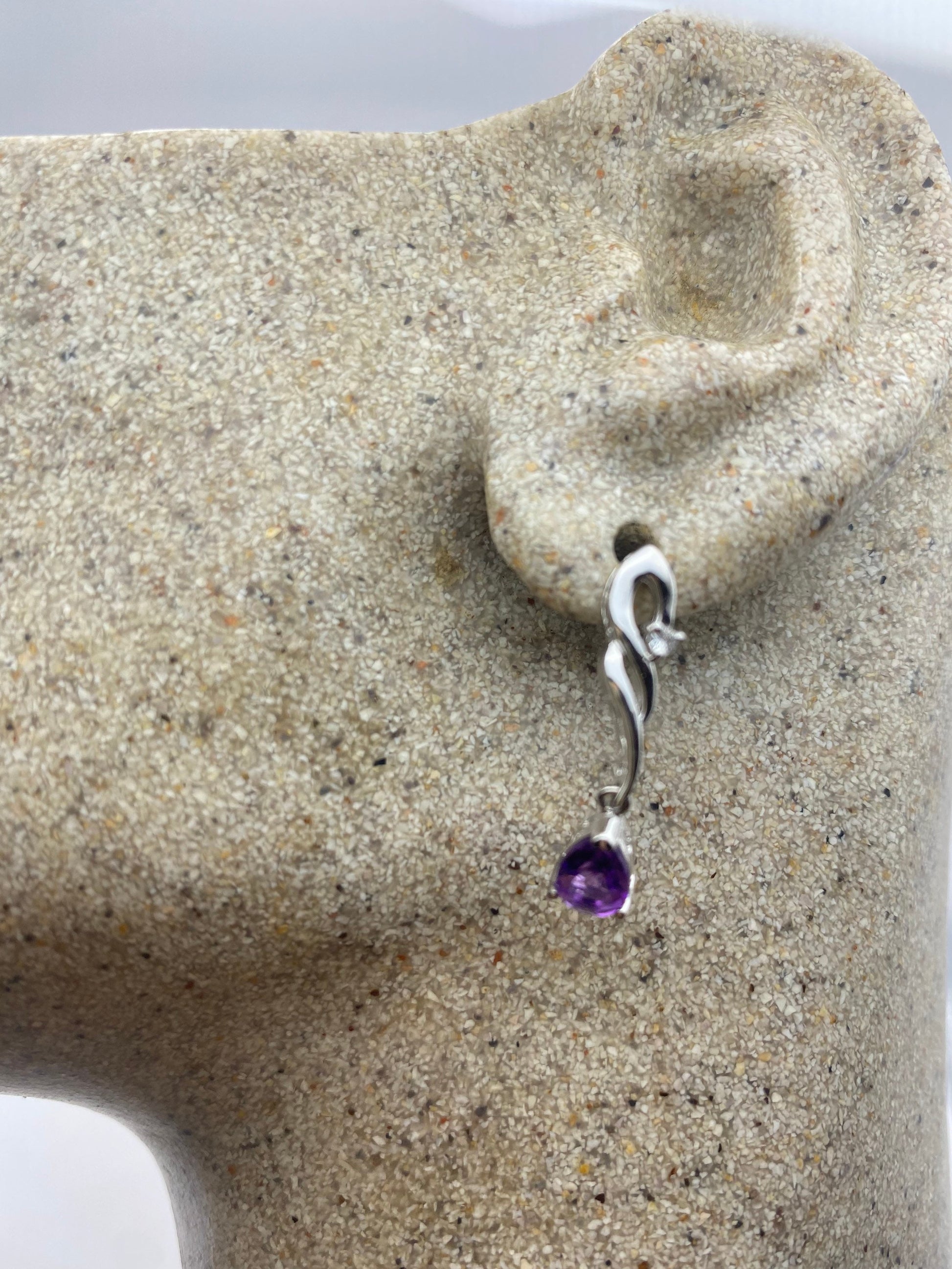 Vintage Purple Amethyst Earrings 925 Sterling Silver Studs