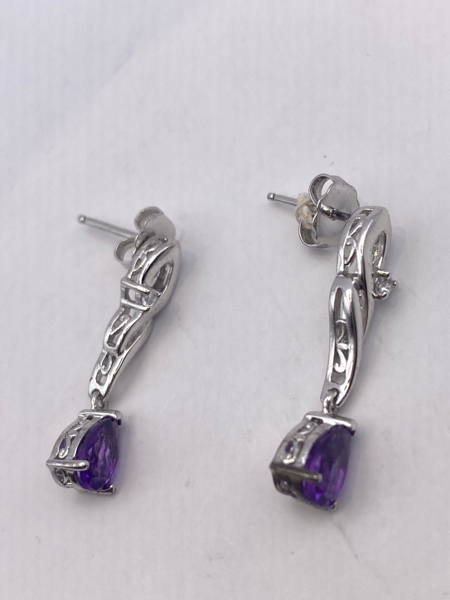 Vintage Purple Amethyst Earrings 925 Sterling Silver Studs