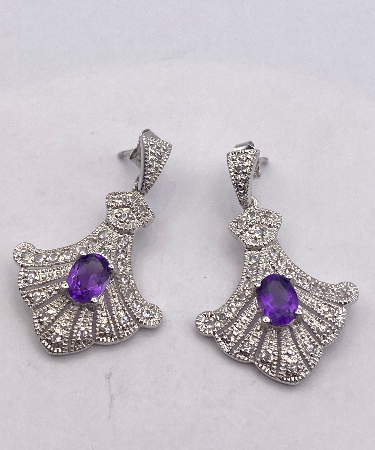 Vintage Purple Amethyst Earrings 925 Sterling Silver Studs