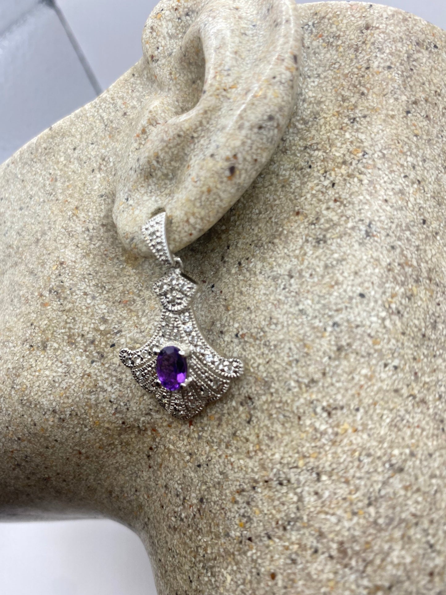 Vintage Purple Amethyst Earrings 925 Sterling Silver Studs