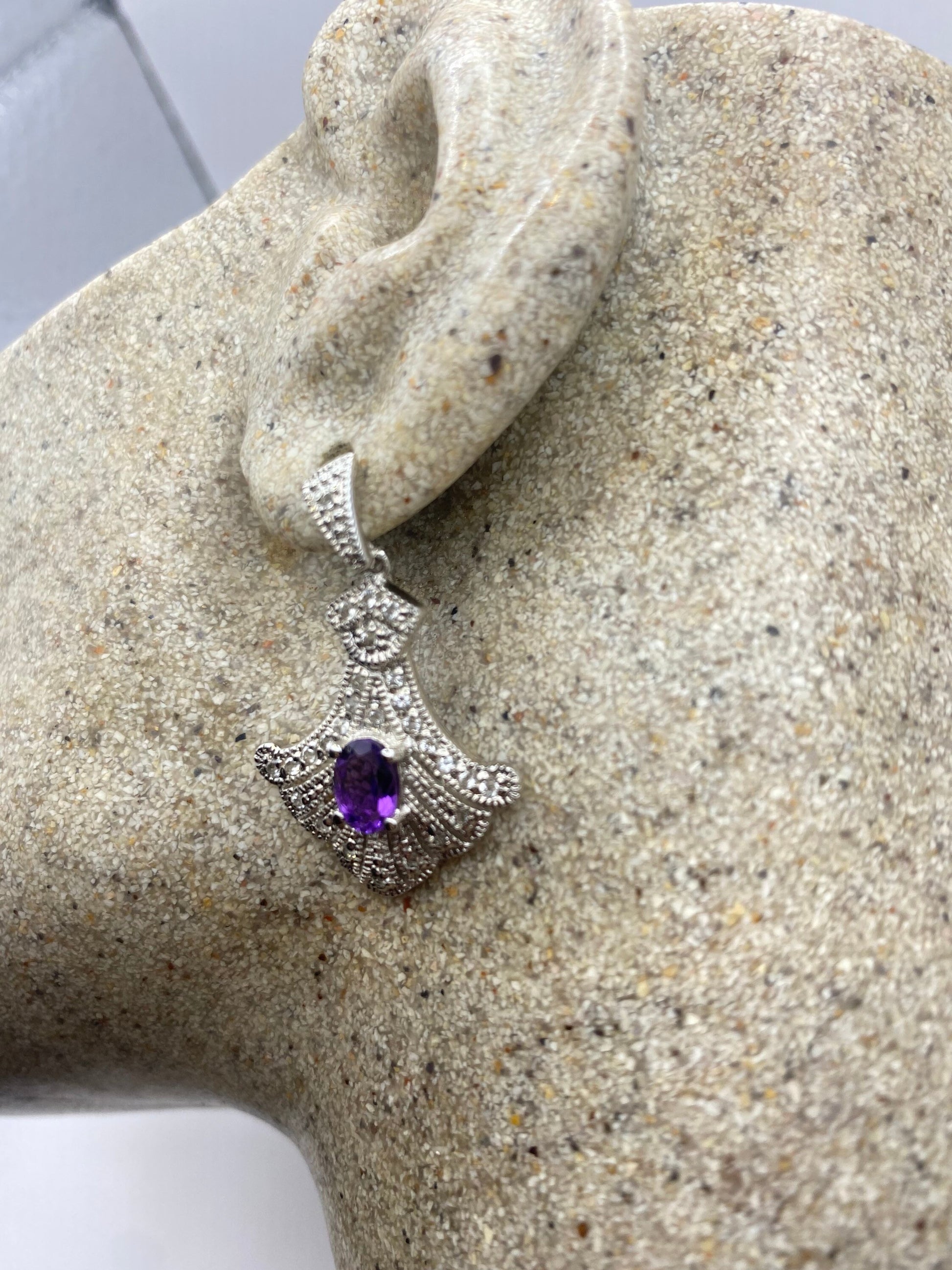 Vintage Purple Amethyst Earrings 925 Sterling Silver Studs