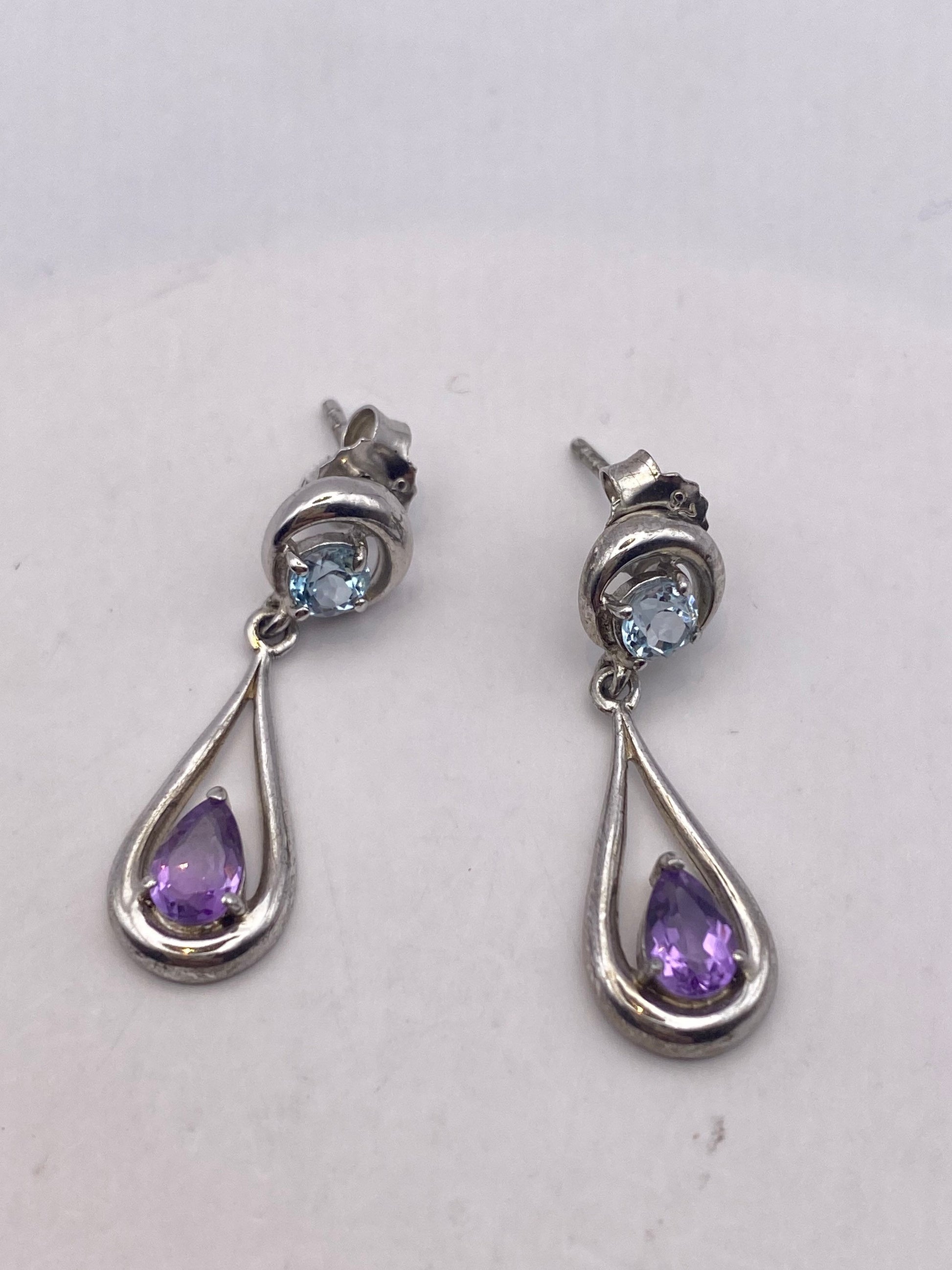 Vintage Purple Amethyst Peridot Earrings 925 Sterling Silver