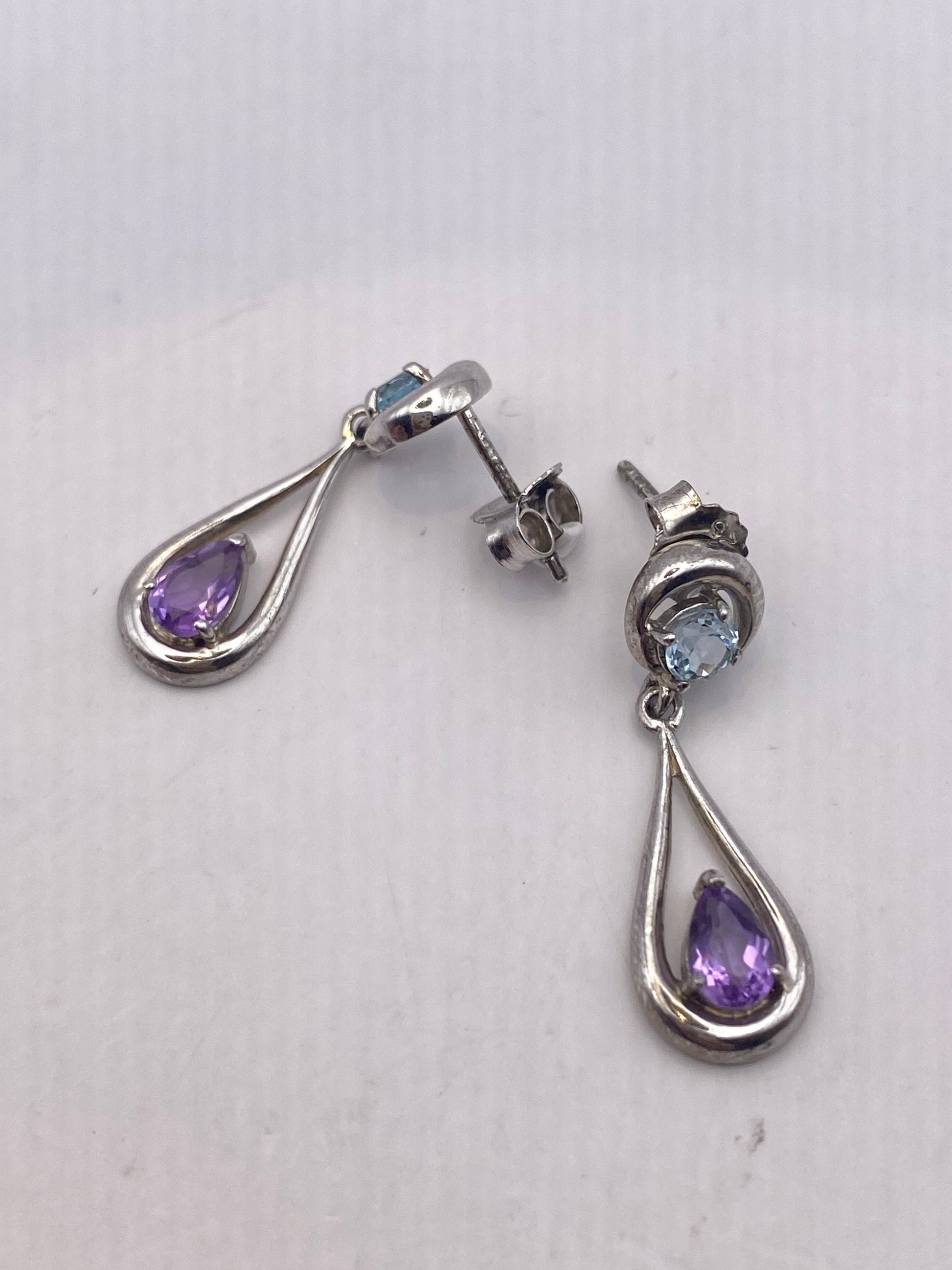 Vintage Purple Amethyst Peridot Earrings 925 Sterling Silver