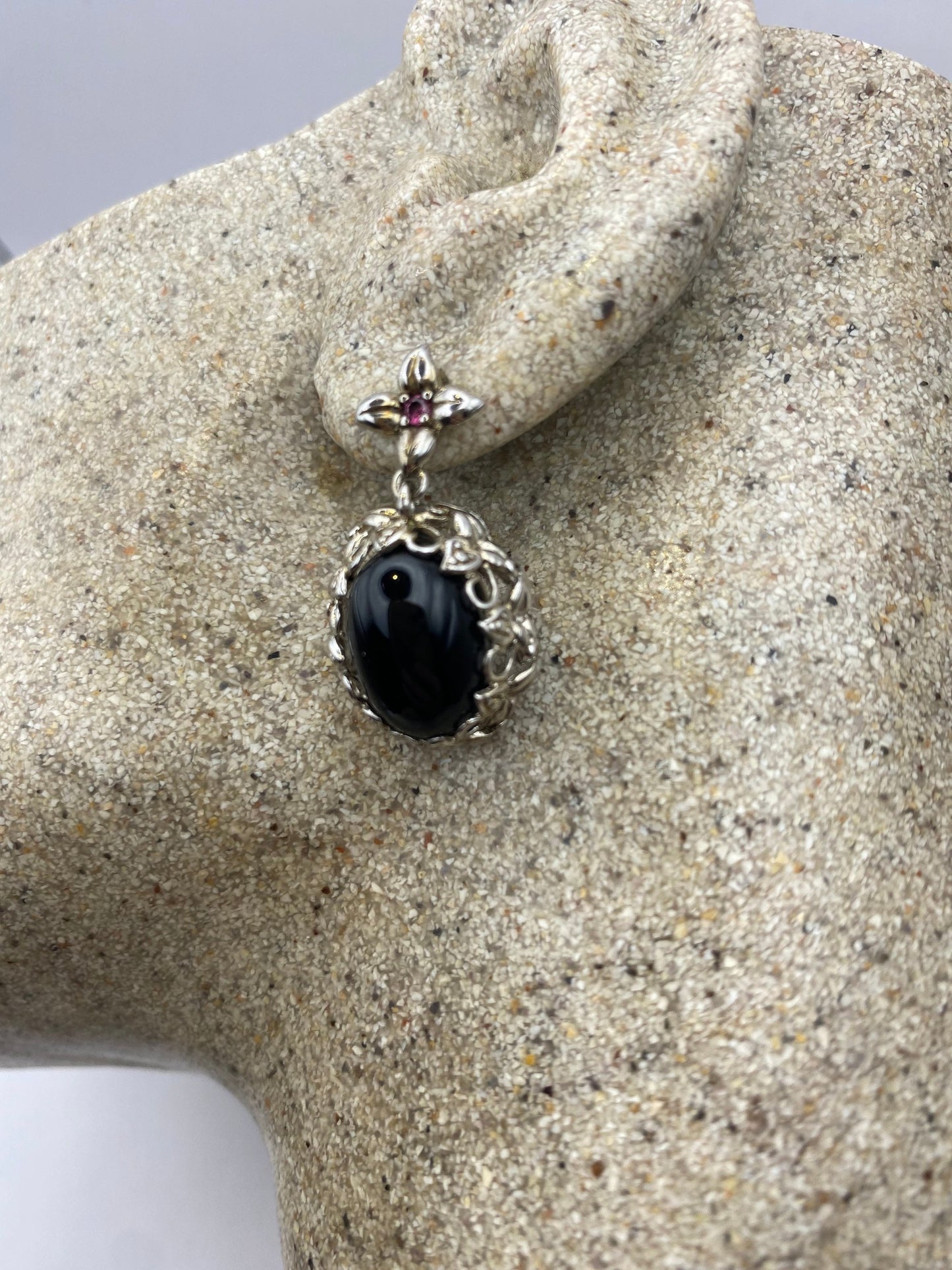 Vintage Black Onyx 925 Sterling Silver Deco Chandelier Earrings