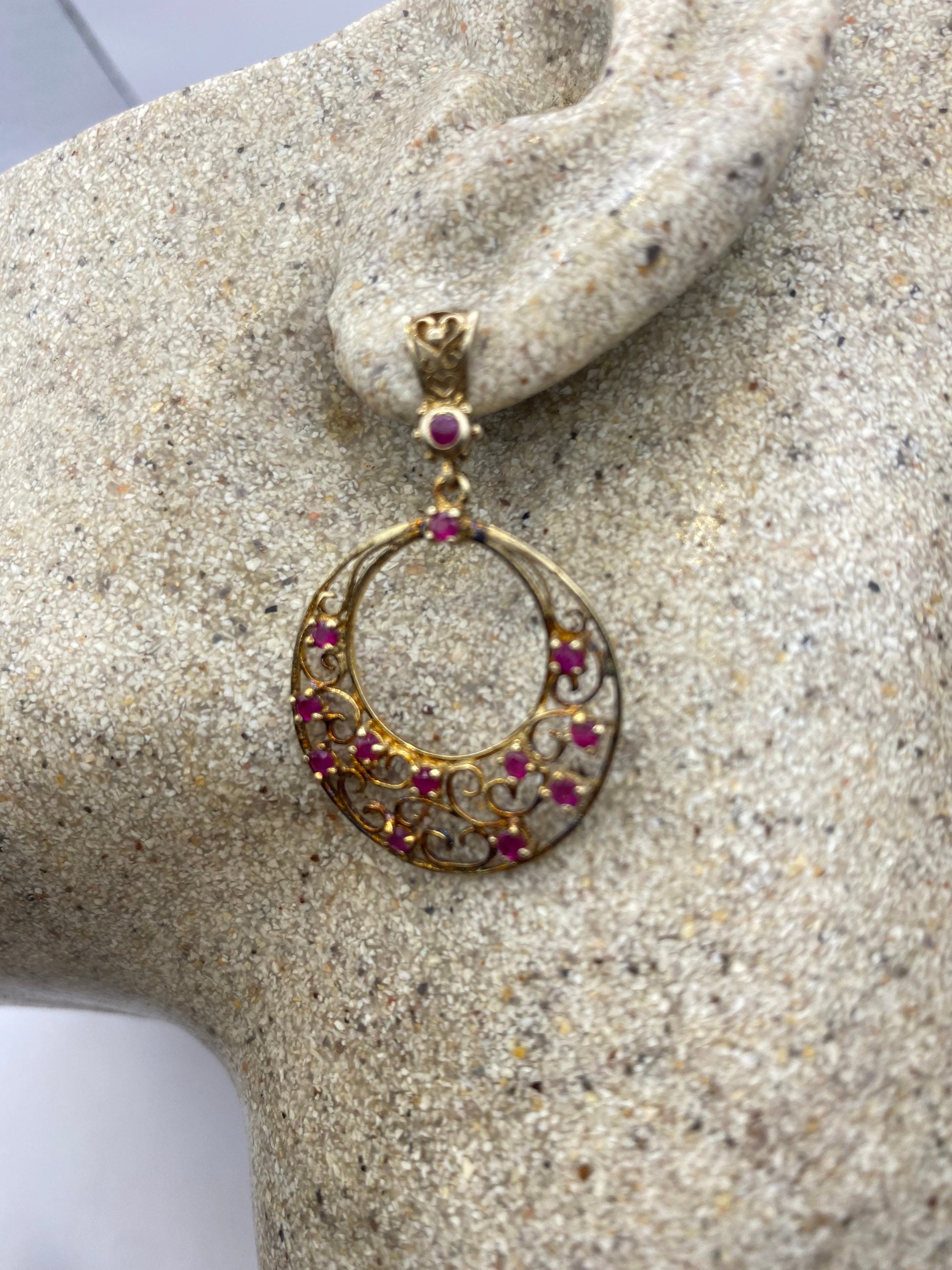 Vintage 925 Sterling Silver Deep Pink Ruby Earrings