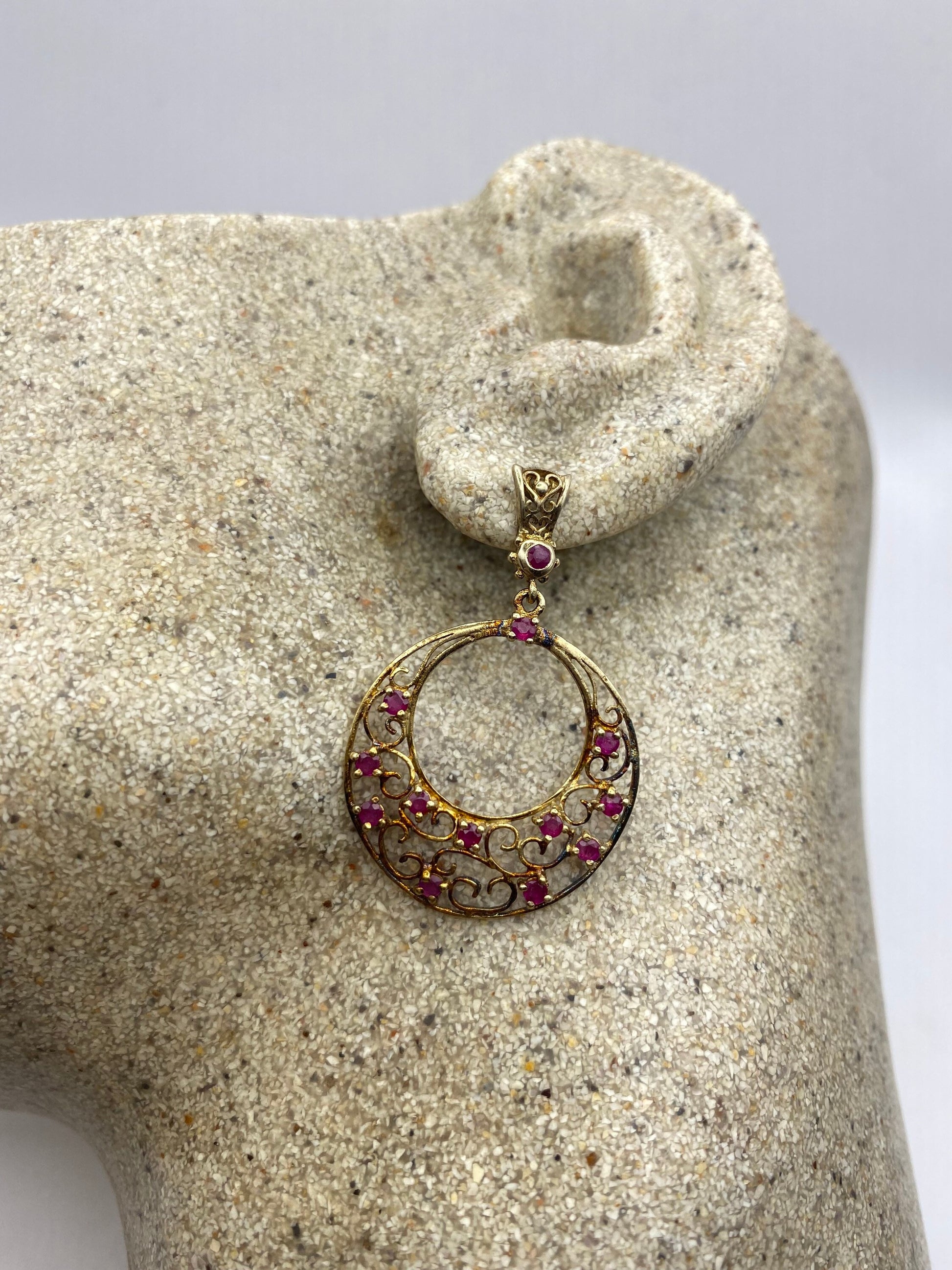 Vintage 925 Sterling Silver Deep Pink Ruby Earrings