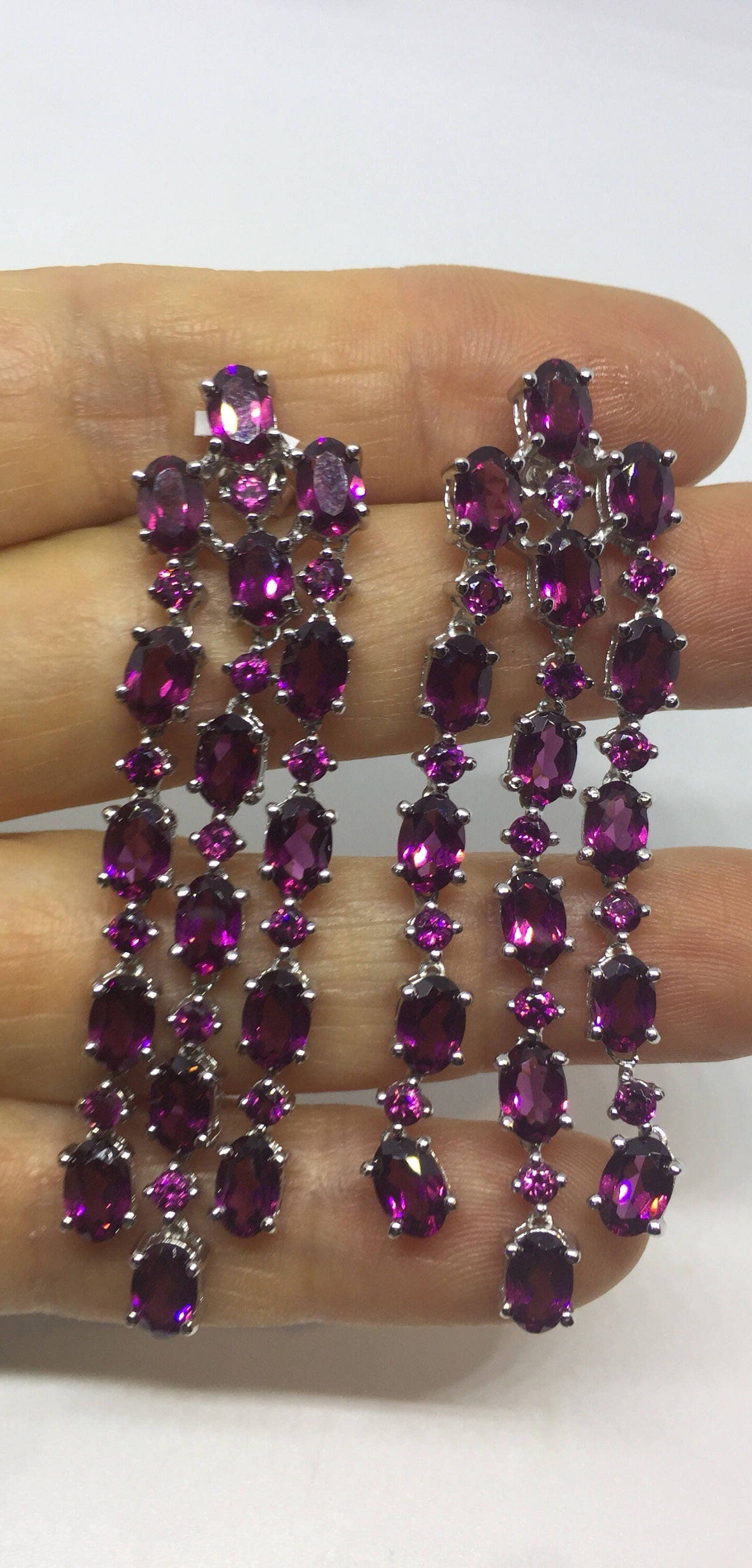 Vintage Red Tourmaline 925 Sterling Silver Chandelier Earrings